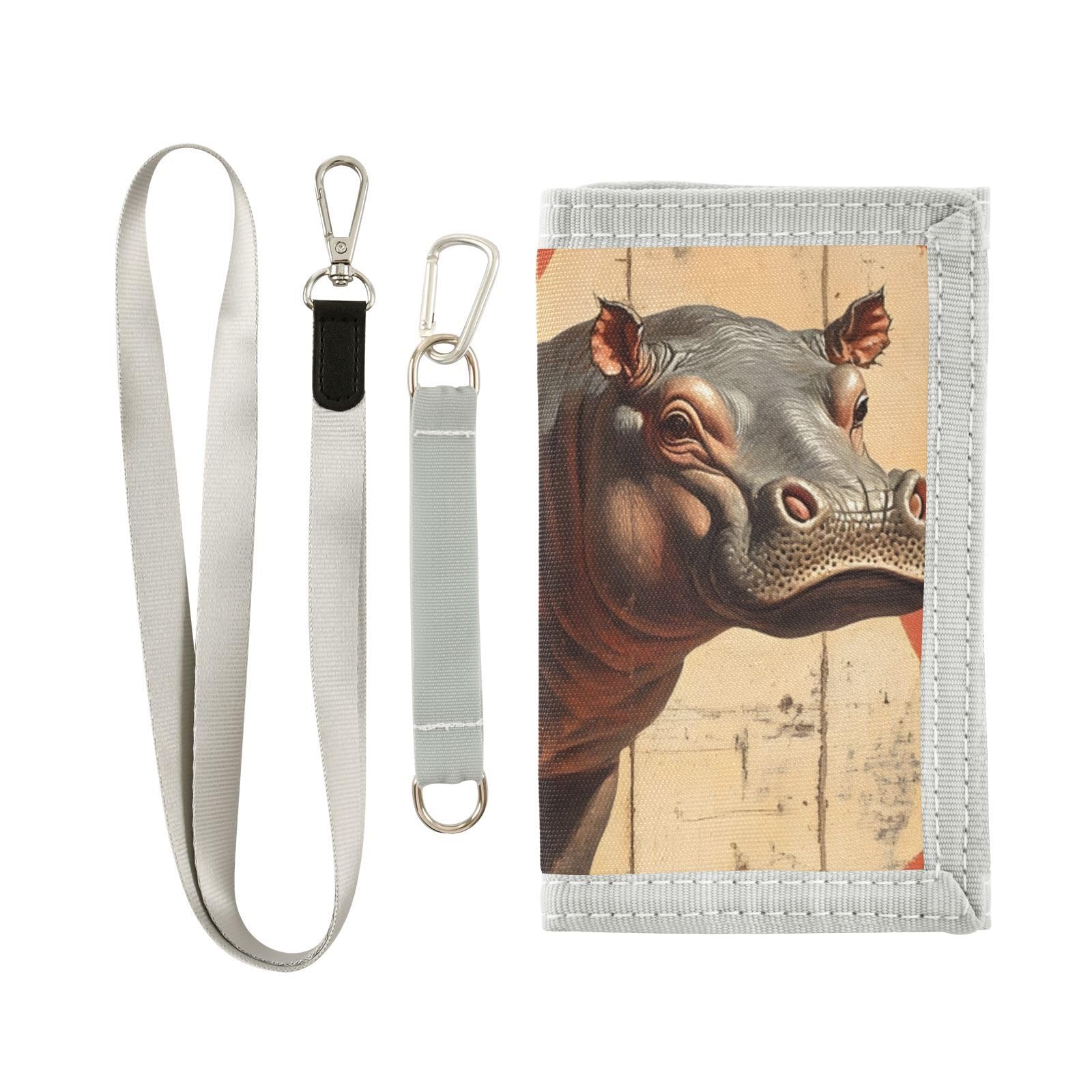 FOLIOSA Kids Wallet for Boys Girls Hippo Valentines Print Youth Wallet with Zipper Pocket Card Holders, Novelty Wallet 4.9×2.9 in