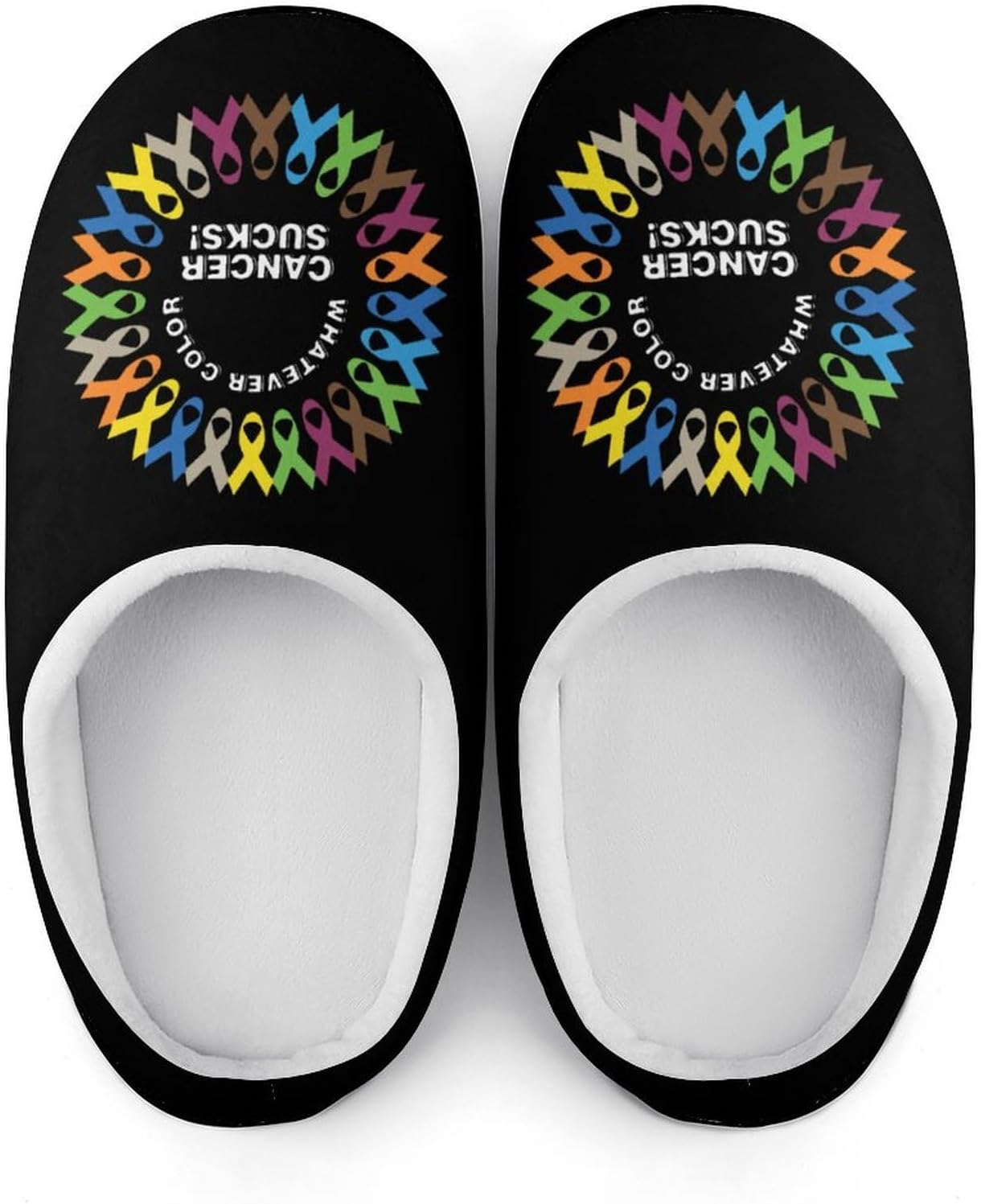 Sucks Cancer Fight Cancer Ribbons Women's House Slippers Memory Foam Warm Shoes Spa Rubber Sole Indoor Outdoor