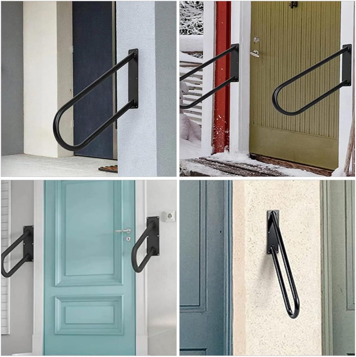 POPETPOP Wall Mounted Handrail Stair Safety Grab Bar, Black Anti-Collision Staircase Handrail for Bathroom, Garage, Porch Indoor Outdoor Use, 1pcs