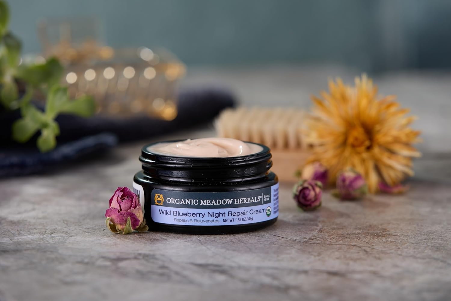 Organic Meadow Herbals Wild Blueberry Night Repair Cream (1.55 oz.) USDA CERTIFIED ORGANIC. Nourishes & rejuvenates. Woman-owned & Operated Since 1994.