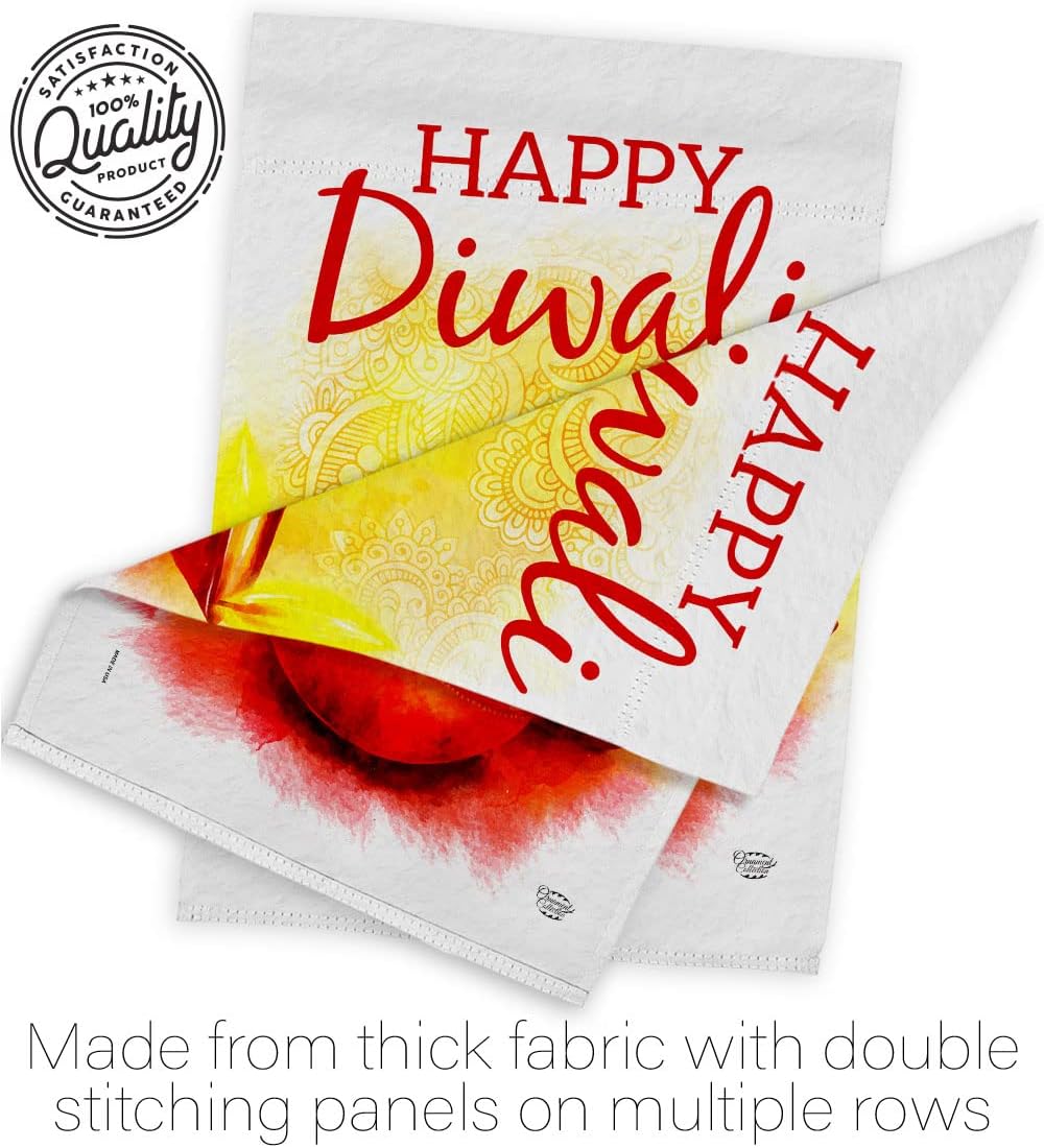 Diwali Greeting House Flag Celebration Deepavali Festival of Lights Hindus Religious Decoration Banner Small Garden Yard Gift Double-Sided, Made in USA