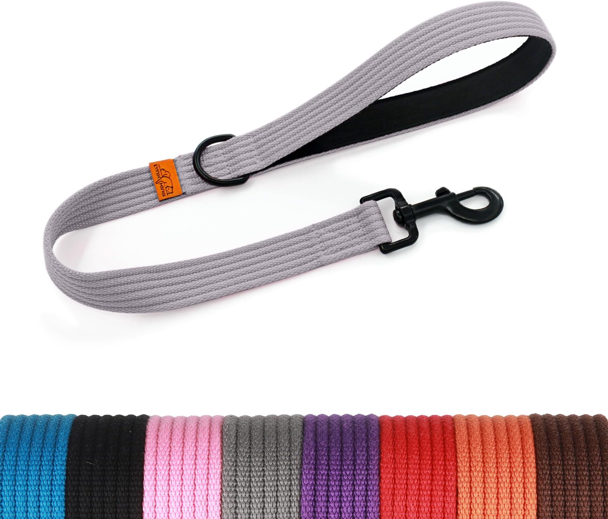 lynxking 2 FT Short Dog Leash Webbing Lead Snap Hook Leash Durable Pet Strong Traffic Walking Lead Leash for Large Medium Dogs 3/4" x2' Grey