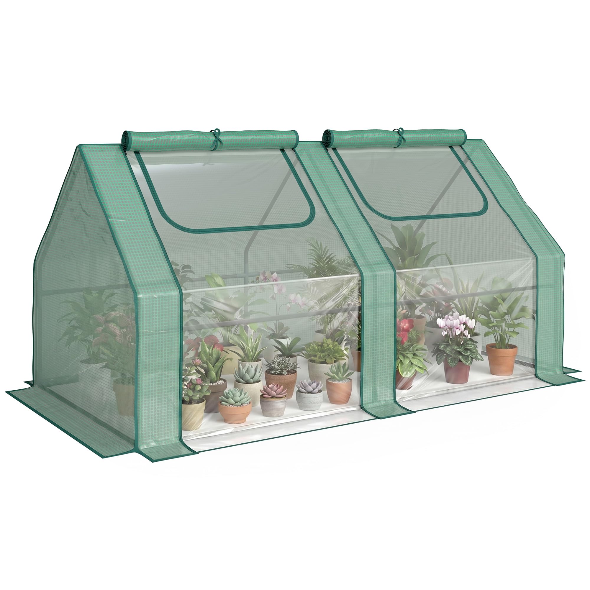 Outsunny Invernadero Pequeño Invernadero Exterior 180x90x90 cm Verde | Ventanas, Marco de Acero, Doble Cubierta, Cubiertas de PE 140g/㎡ y de PVC, para Cultivar Tomates Plantas Flores