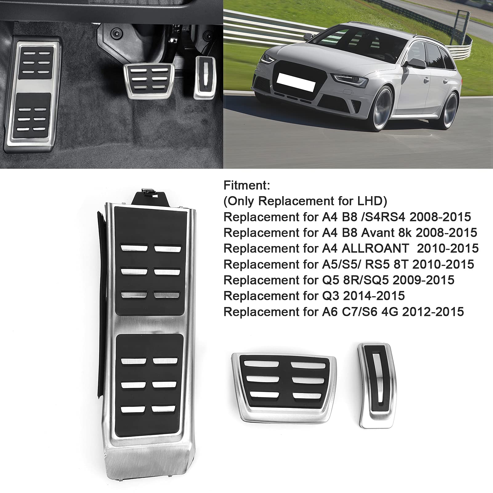Poggiapiedi, Pedale Gas E Pedale Freno In Acciaio Inox Per A4 B8 S4 RS4 A5 S5 Rs5 A6 S6 A7 S7 Q3 Q5 8r