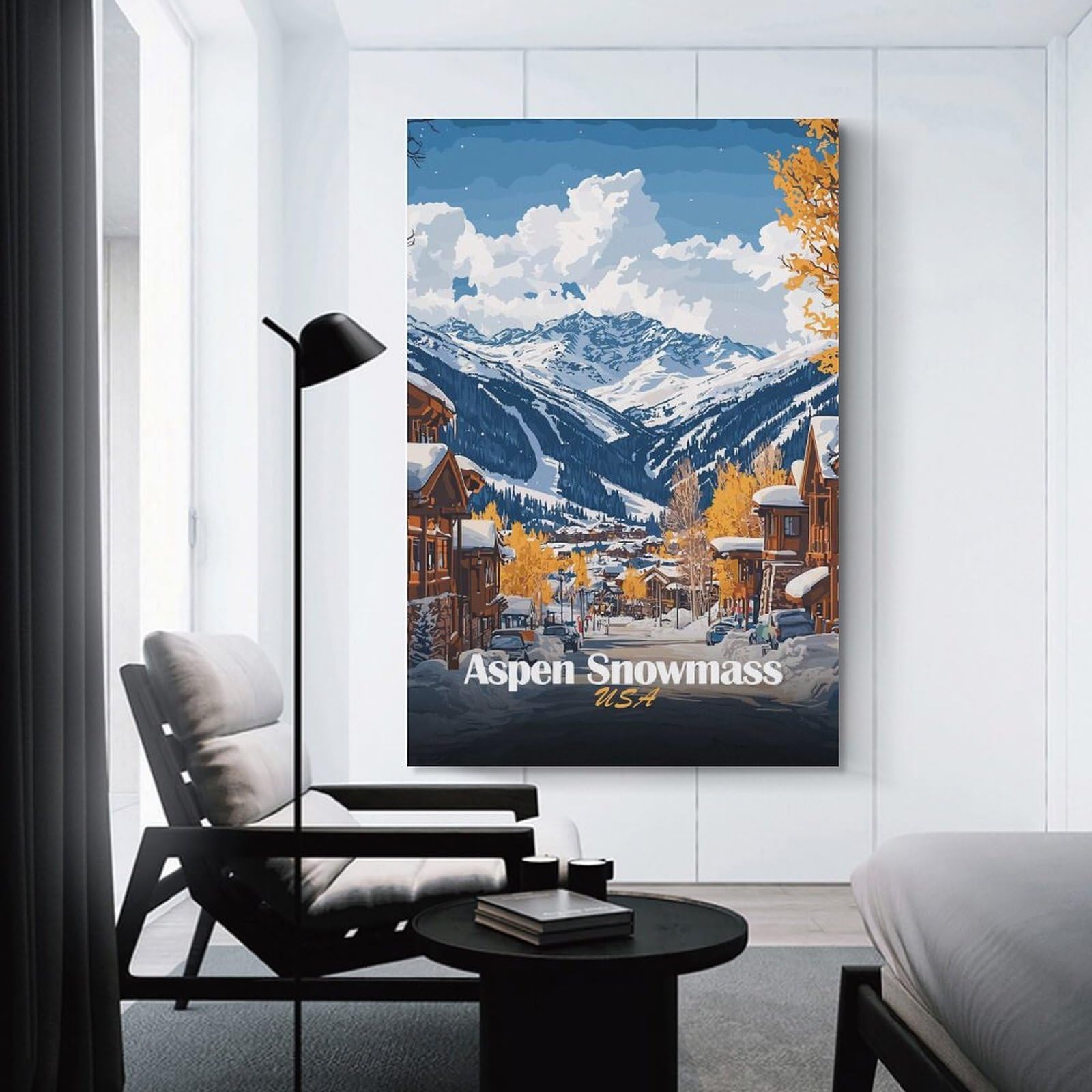 Junmoney Aspen Snowmass Winter Scene Canvas Wall Art 24x36inch(60x90cm), for Study, Office Or Focused Interiors, Home Office Artwork with Decorative Appeal
