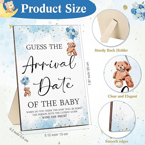 Miniatura 8 de Sintuff El calendario de fecha de vencimiento del bebé Guess incluye 1 letrero de madera de Guess The Arrival Date of The Baby Shower, 1 calendario