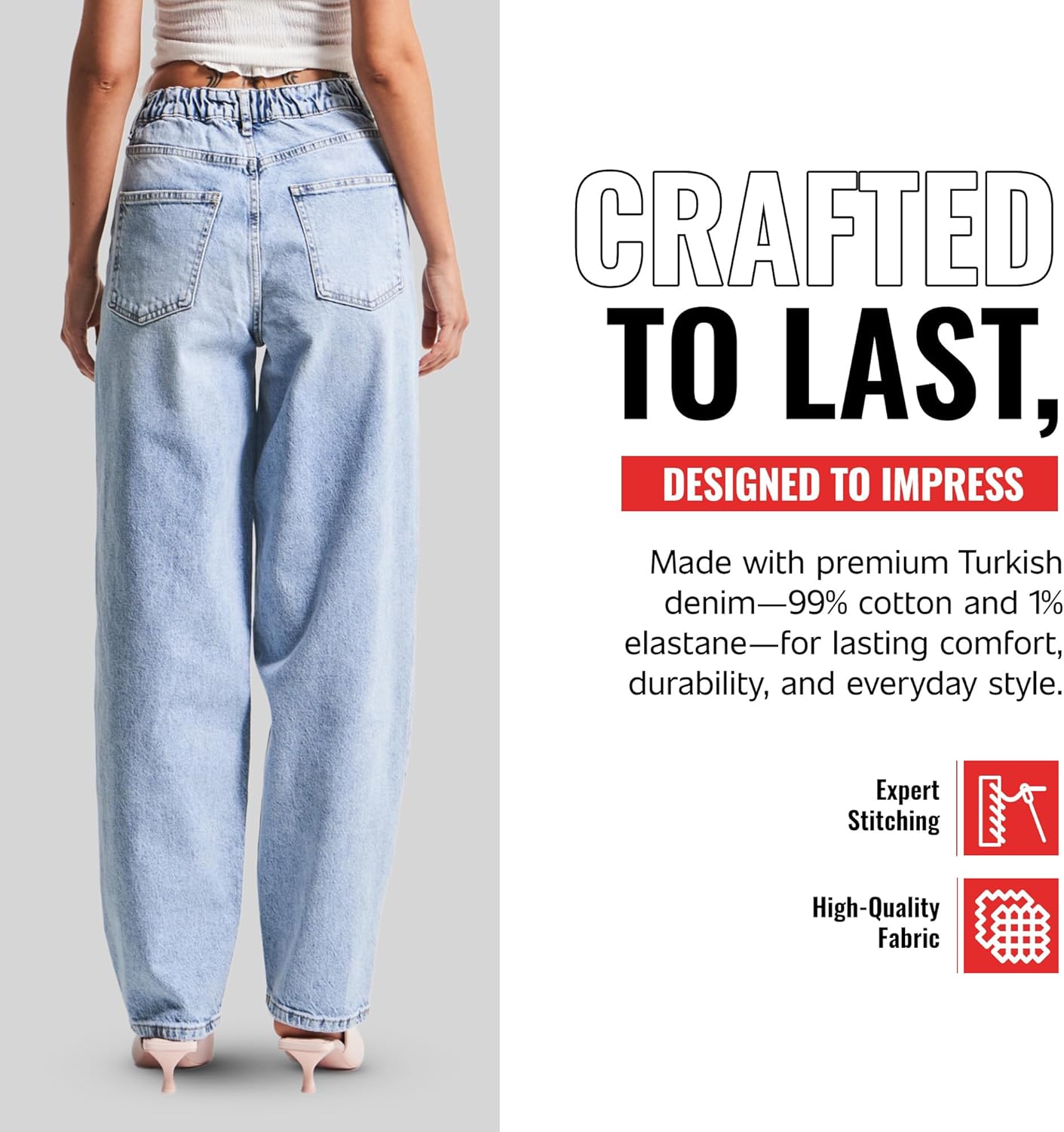 IT'S BASIC High Waisted Wide Leg Jeans for Women, Relaxed Fit Trendy Womens Jeans Stretchy Loose Denim Pants, Stonewashed