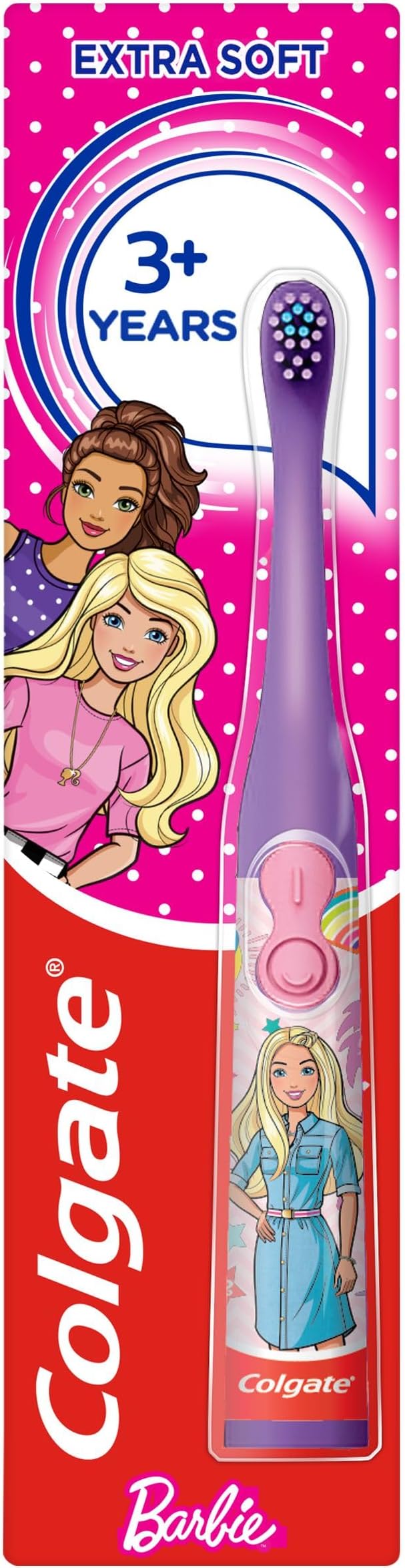 Colgate Kids Battery Barbie Extra Soft Bristles Toothbrush, 3+ Years, with Sonic Vibrating Bristles to remove more plaque and Slim easy to hold handles