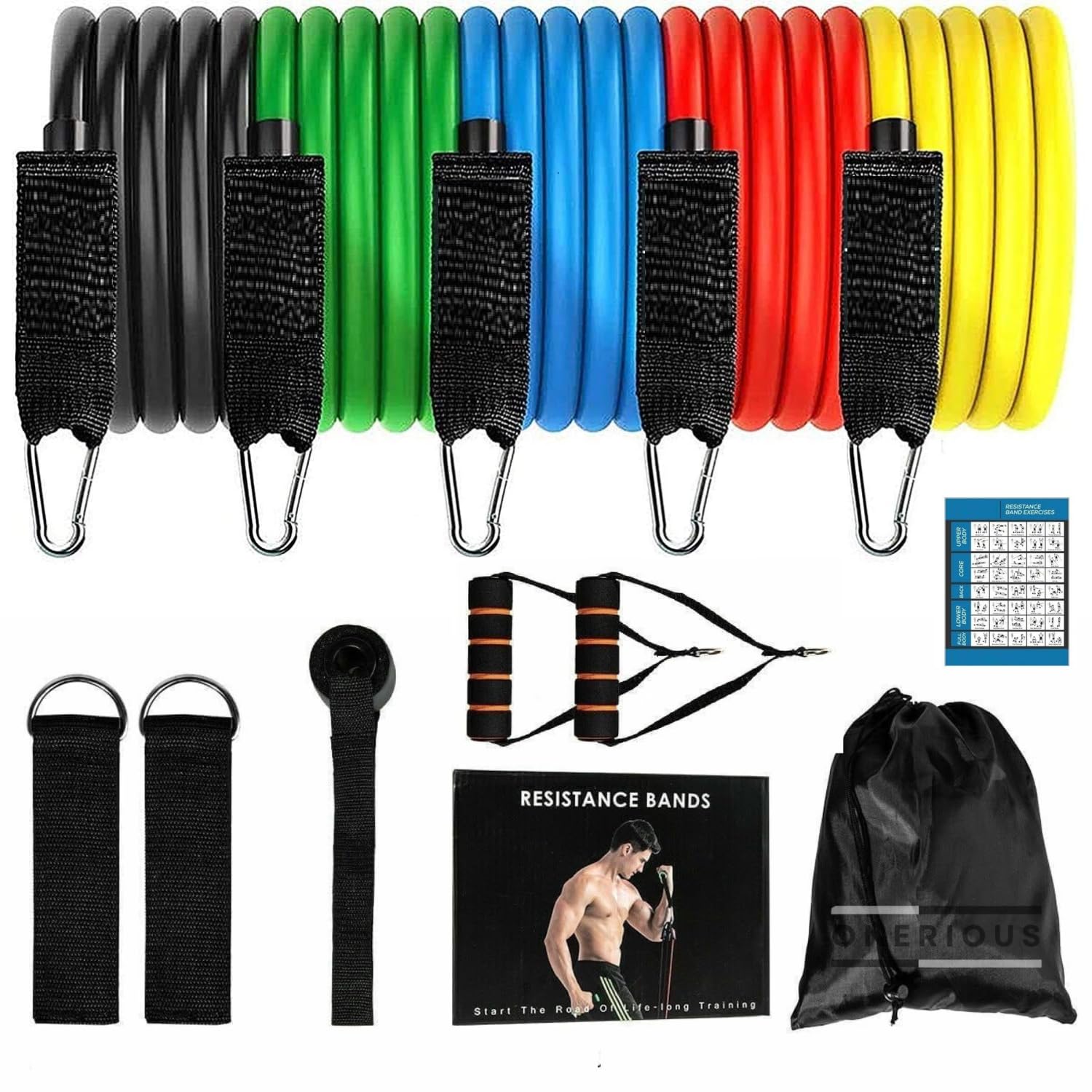 ONERIOUS Resistance Bands Set for Exercise, Stretching and Workout Toning Tube Kit with Foam Handles, Door Anchor, Ankle Strap and Carrying Bag Set of 11 in 1 for Men, Women (1) (B0DFVH5ZWJ) Amazon Price History, Amazon Price Tracker