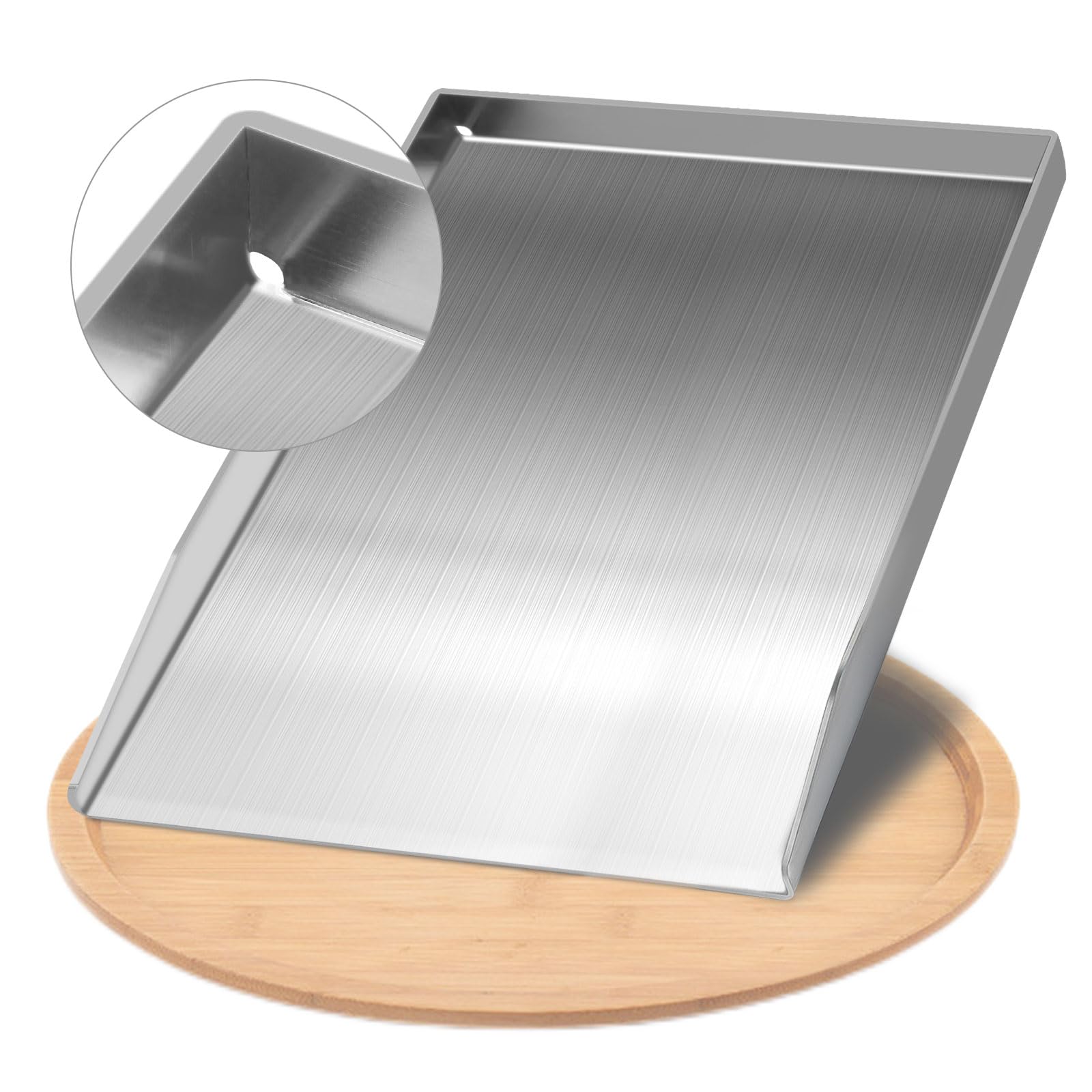 Roestvrijstalen plancha 30 x 40 cm, grillplaat met grillspatelset en 2 afneembare handgrepen, 4 mm dik, universele grillplaat voor BBQ, kolengrill, gasgrill met vetafvoer