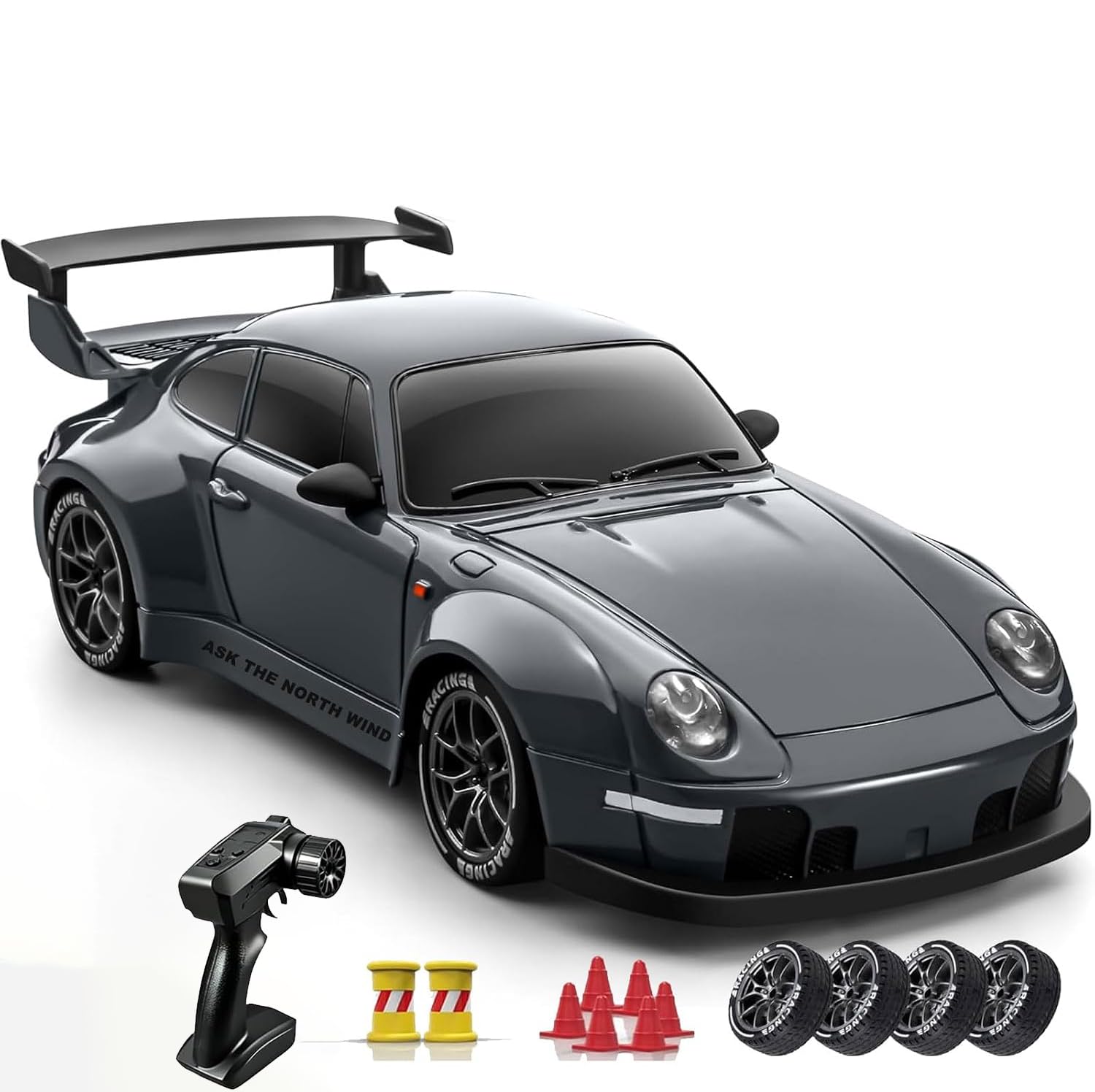 RC Drift Car, 1:24 Scale Remote Control Vehicle with LED Lights,Drifting Tires＆Two Batteries, Racing Sports Toy Idea Gift for Adults Boys Girls and Kids Gray