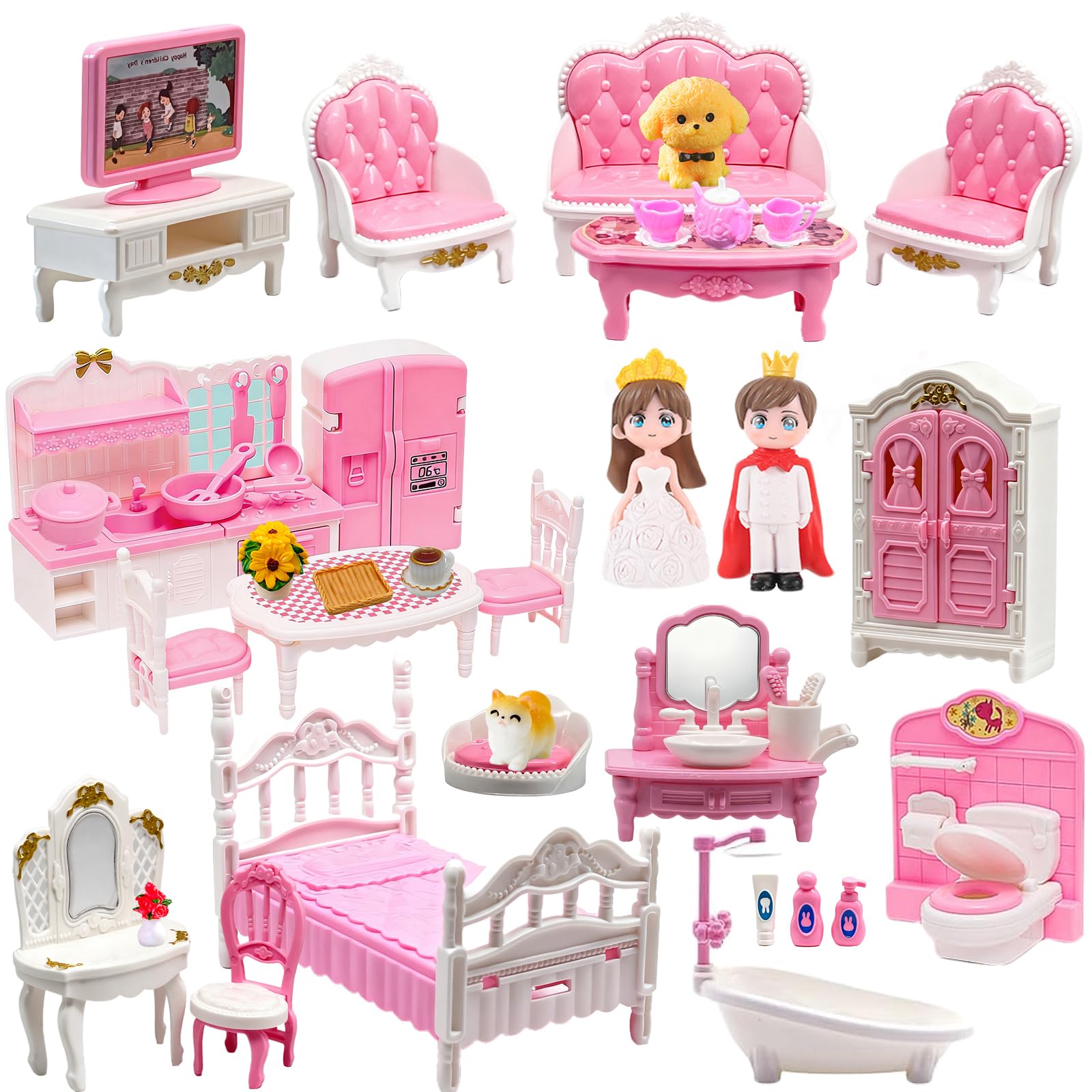 VEMBAP 52 Pcs Dollhouse Furniture - dollhouse accessories | Mubboo