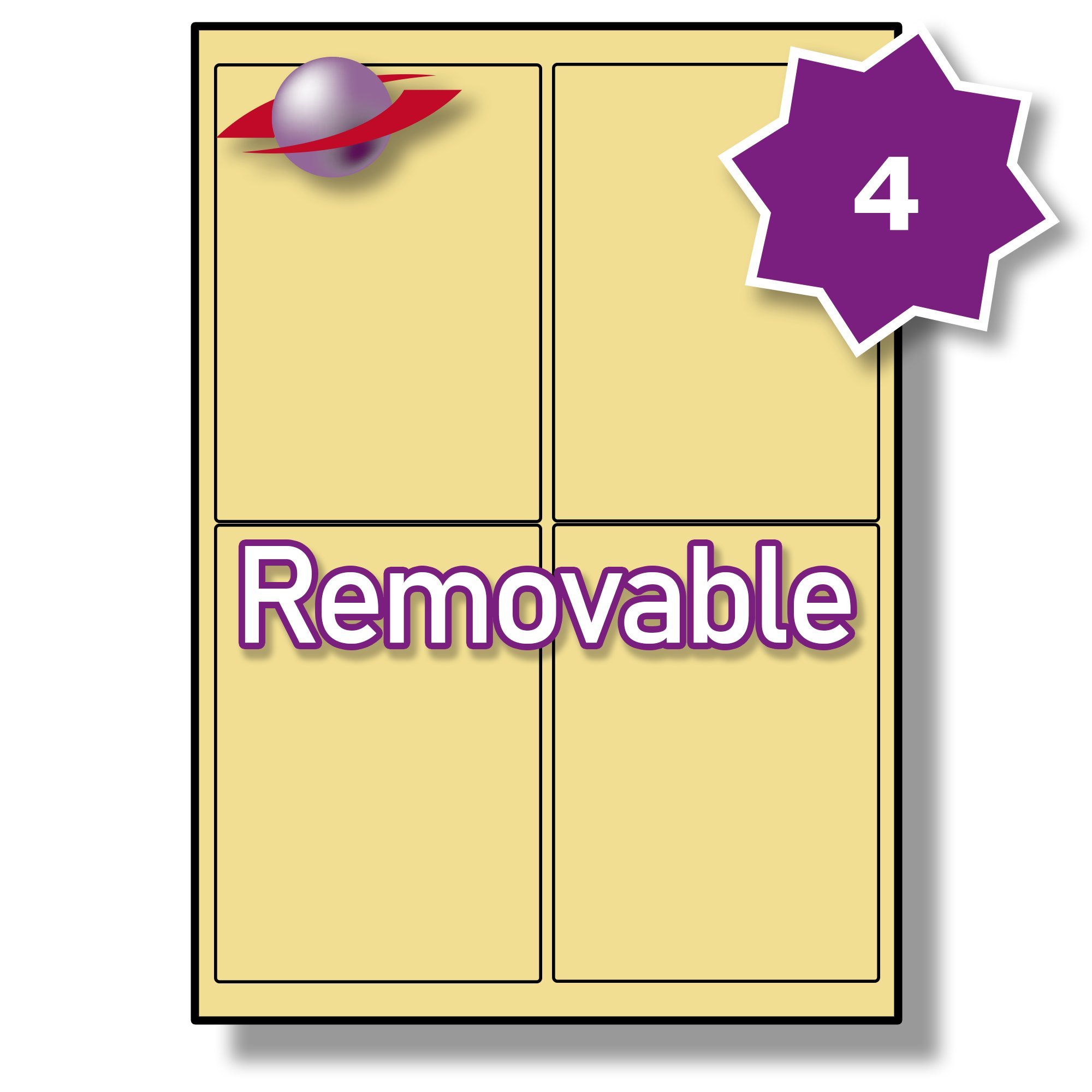 Label Planet® 4 Per Sheet, 25 Sheets (100 Removable Cream Labels). Coloured Paper Labels Rounded Corners, 99.1 x 139mm, LP4/99 C.