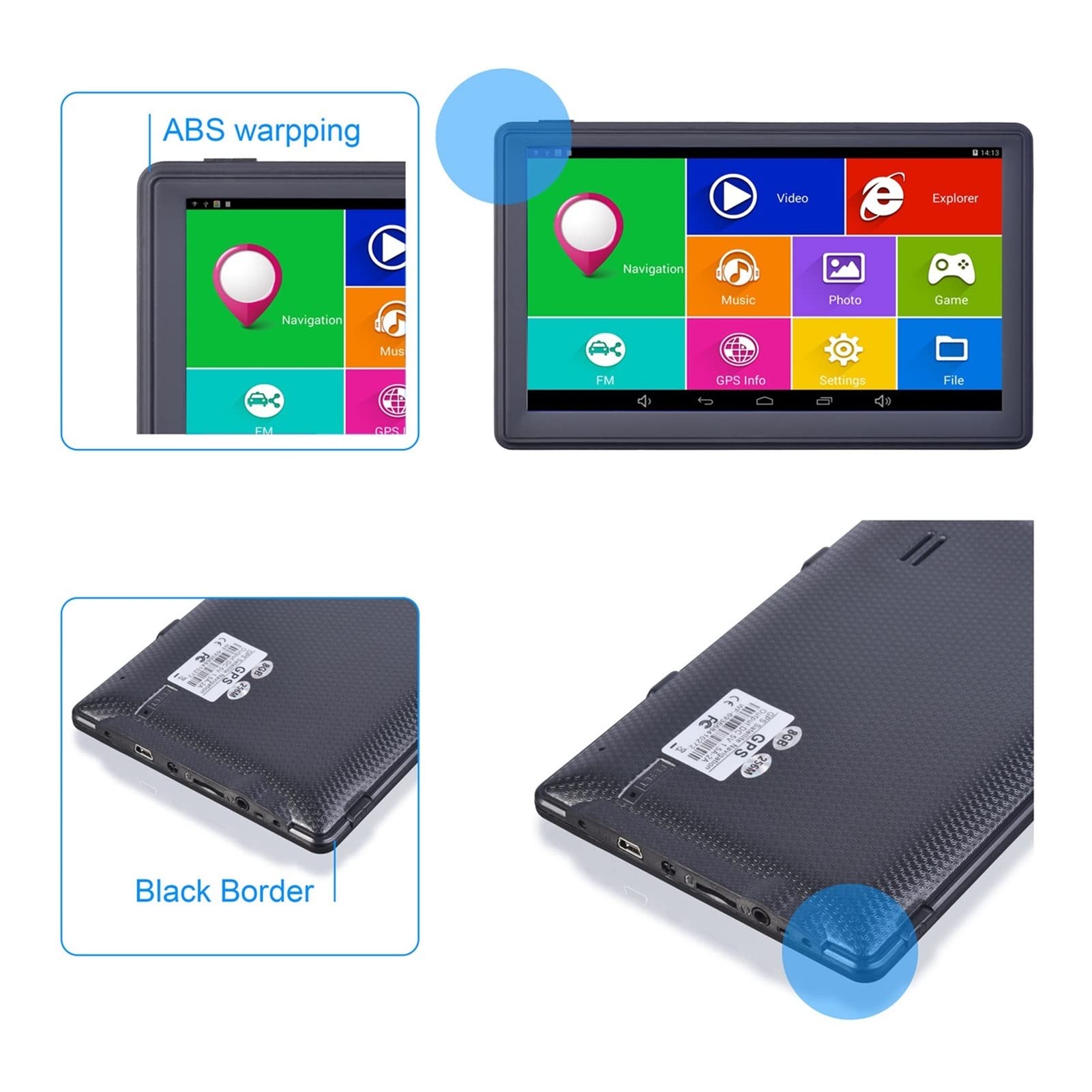 GPS pour Voiture, 7 "Pouce Quad Noyau 8g / 16g Auto GPS Navigation Sat Na Avisé Bluetooth WiFi FM Emetteur Bundle Free Maps(Android4.4 8G BT)