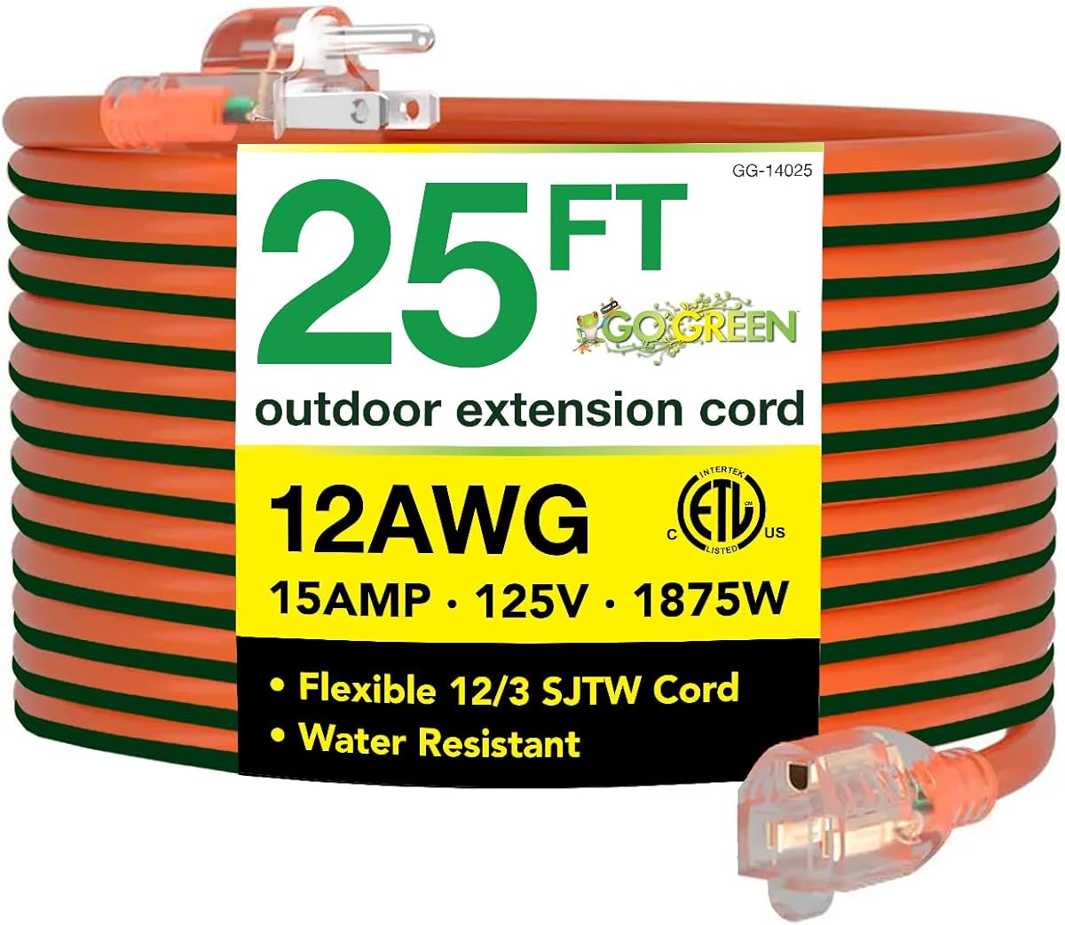 Go Green Power Inc. (GG-14025) 12/3 SJTW Outdoor Extension Cord, Lighted End, 25 ft