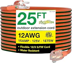 Go Green Power Inc. (GG-14025) 12/3 SJTW Outdoor Extension Cord, Lighted End, 25 ft