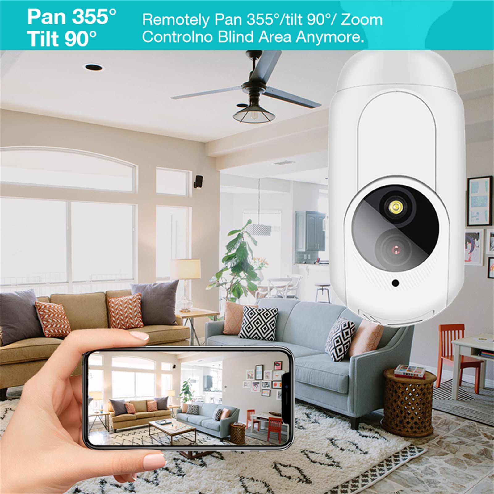 TUYA 2MP WiFi Lampe Ampoule Caméra De Surveillance Suivi Humain Automatique Prise IP Moniteur Vidéo Moniteur De Sécurité Vision Couleur, Audio 2 Voies,32g