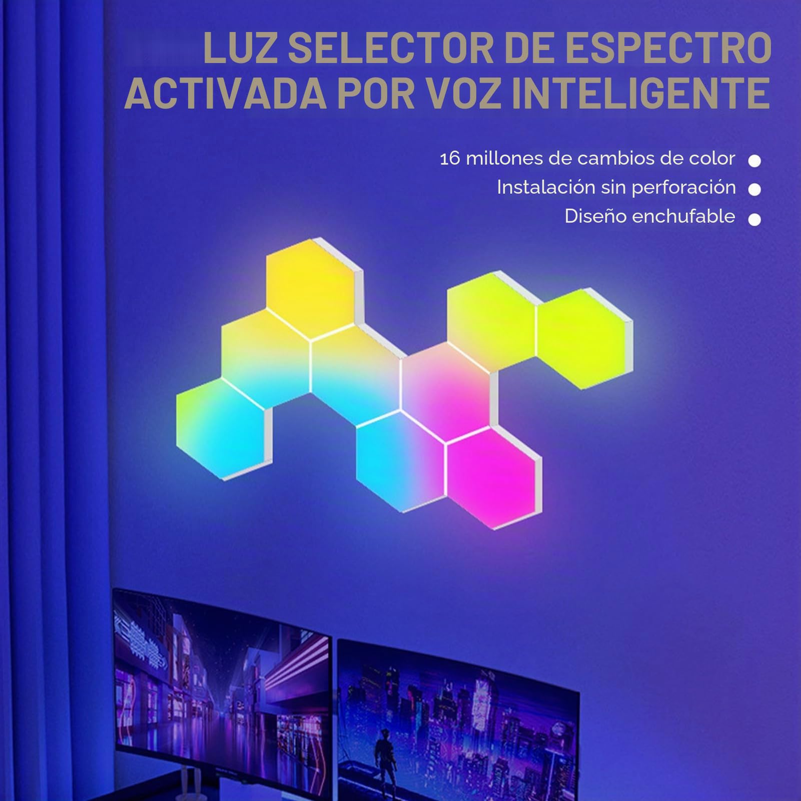 8PCS Hexagonal LED Pared Luces, Paneles LED con Smart Control Remoto, RGB Neon Pared Inteligentes Luz Nocturna, música y sincronización de pantalla, para Gaming dormitorios Sala Fiesta Decoracion