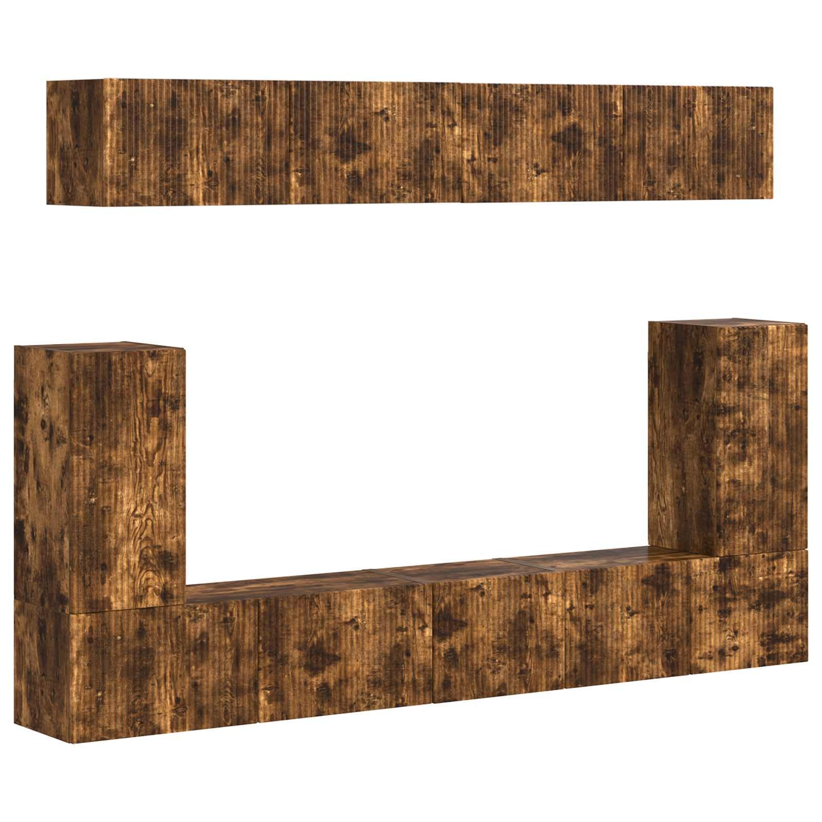 TV-Schrankset 5-teilig, Geräucherte Eiche Holzwerkstoff, Wandmontage, Modernes Media-Center für Wohnzimmer, Vielseitiger Stauraum, 98 x 31 x 29,5 cm