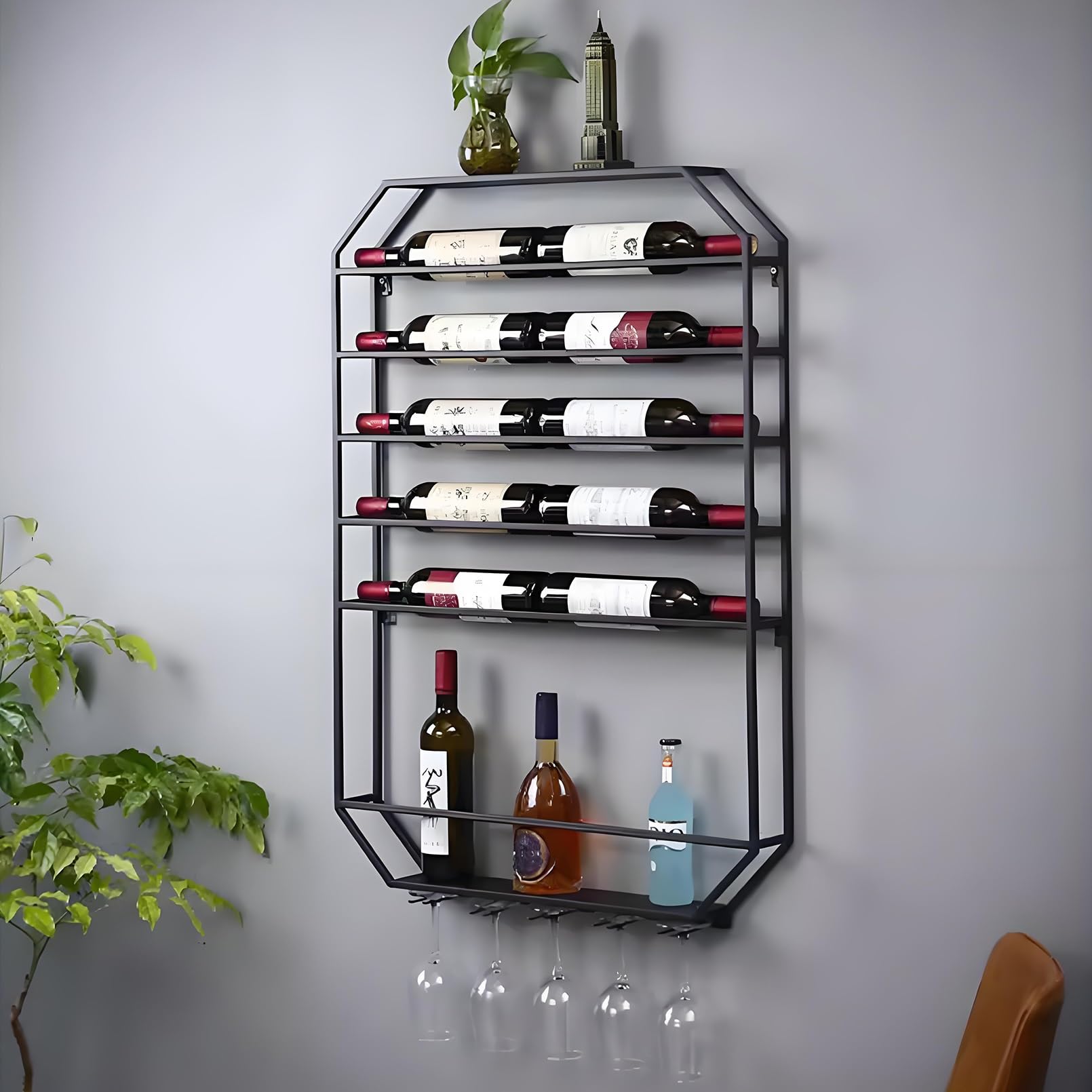 Casier à vin mural YVYKFZD anti-encombrement avec porte-verre intégré