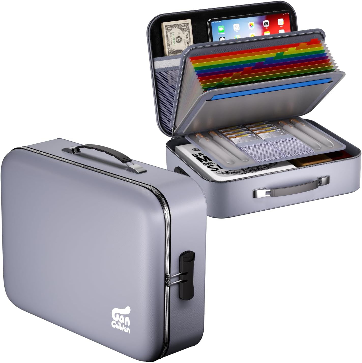 Fireproof Document Box 8 Layer File Organizer Box with Lock. Important Document with File Folder, Laptop, Portable Travel Safe