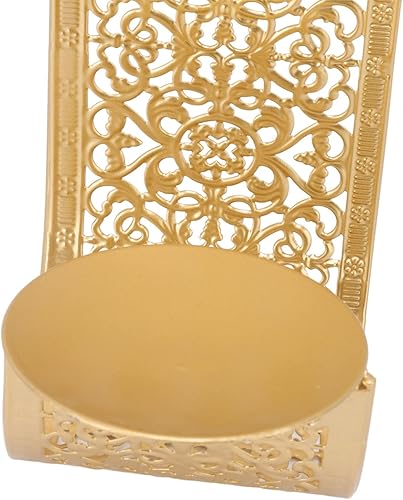 Miniatura 9 de Candelabro de pared con solución de estanterías, hueco dorado, tallado exquisitos detalles, portavelas de pared de metal para sala de estar,