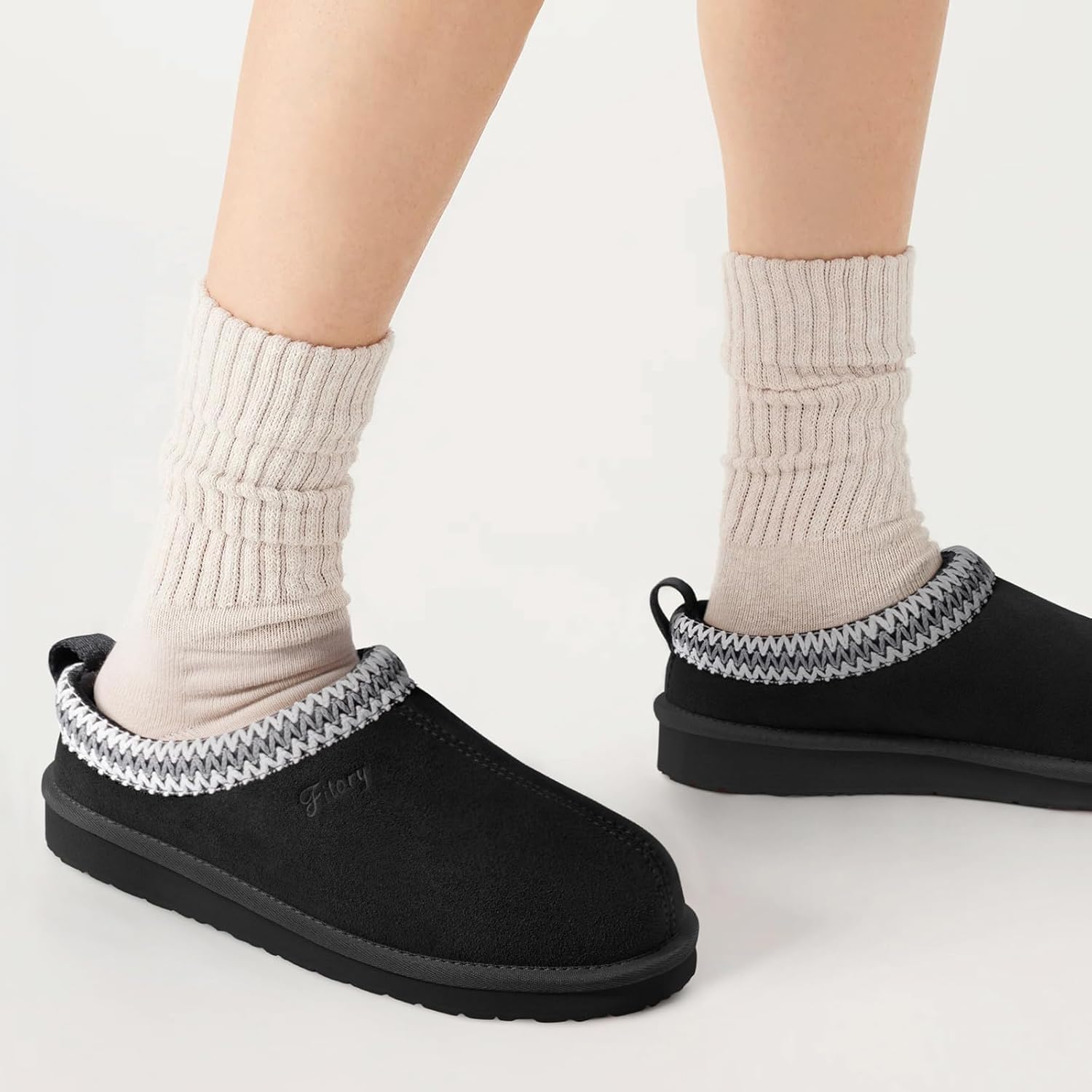 FITORY Women's Suede Slipper, Flat Slip On House Shoes with Faux Fur Lining Indoor Outdoor Short Mini Boots - Image 2