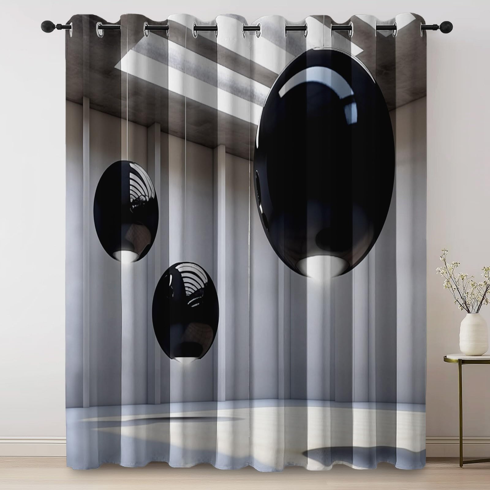 Generisch Blickdichte Vorhänge, Modern Architektur Kugel Muster Hitzeschutz Sonnenschutz Vorhang mit Ösen, Hellgrau Vorhang Dekoration für Schlafzimmer Wohnzimmer, H 260 x B 140 cm (2er Pack)