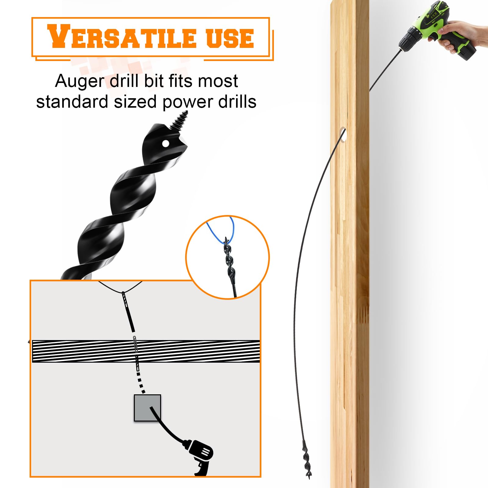 Flexible Drill Bit for Wire Pulling - 54" Auger Bit -6 Flexible Drill Bit for Wire Pulling - 54" Auger Bit -6