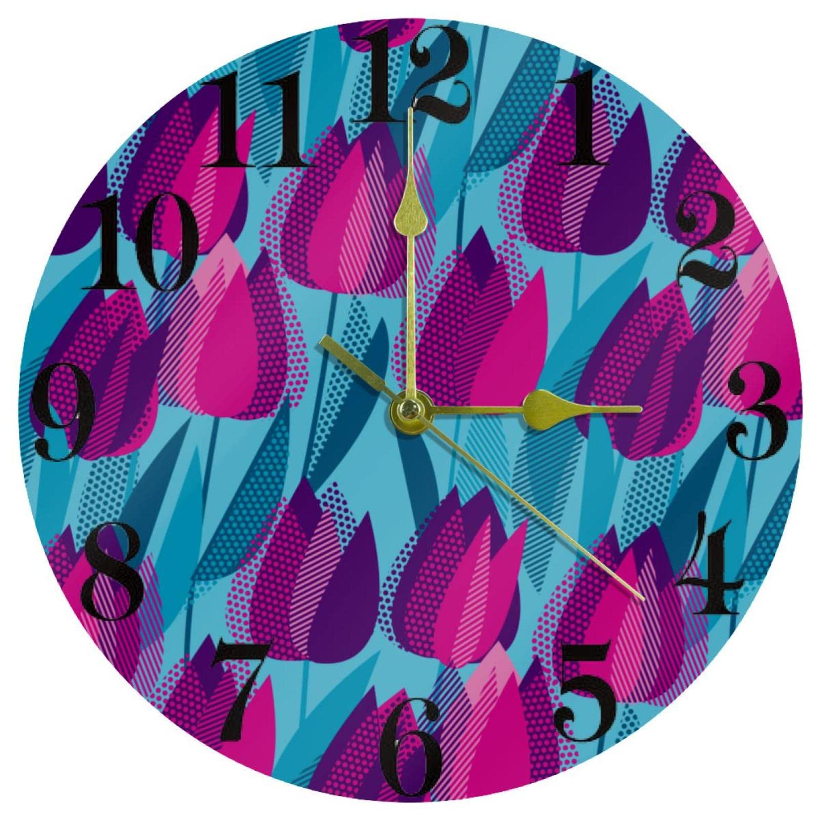 Horloge murale à piles de 25 cm pour école et bureau avec cadran fleuri tulipe