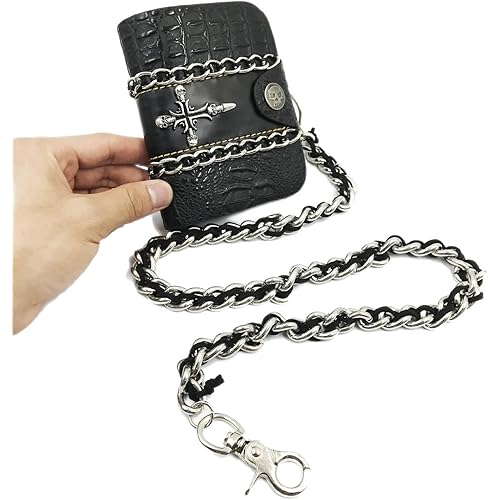 Mens Wallet with Chain Vintage Men's Wallet Punk Anti-theft Chain Short Vertical Wallet (Color : Black, Size : With chain)