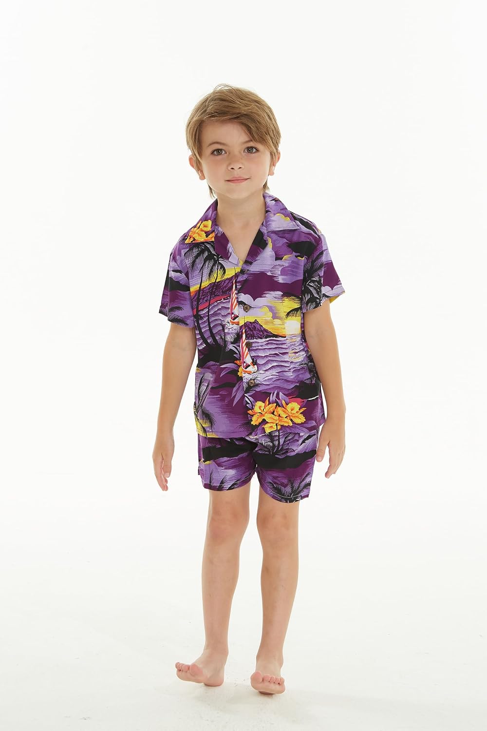 Hawaii Hangover Family Matching Hawaiian Clothes, Sunset Purple | Family matching Hawaiian outfits, Sunset Purple, lightweight rayon, machine washable, tropical floral print, luaus, cruises