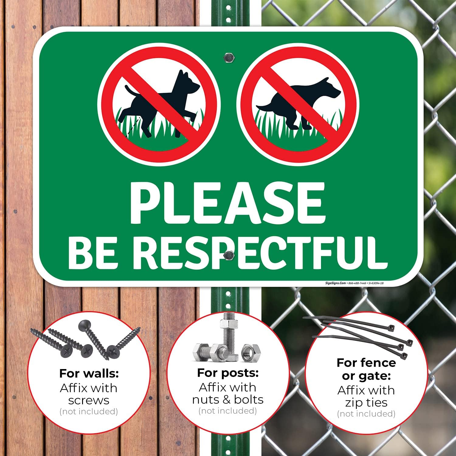 Please Be Respectful No Dog Peeing and Pooping Sign, 12x18 Inches, Rust Free .063 Aluminum, Fade Resistant, Made in USA