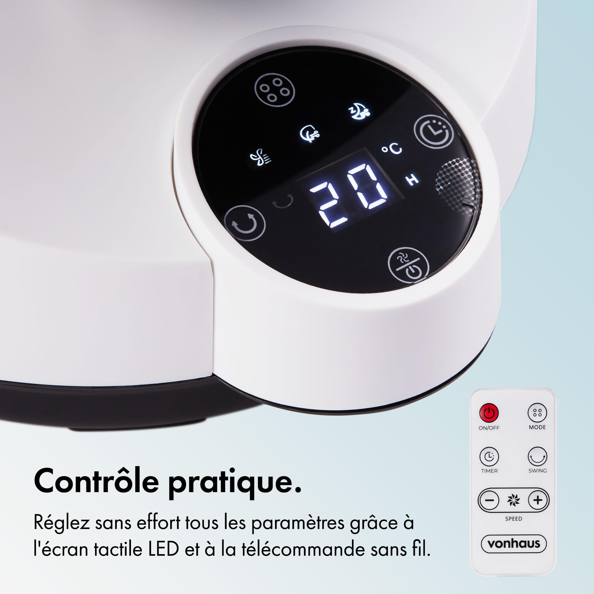 Ventilateur De Bureau VonHaus Silencieux - 3 Vitesses, 3 Modes, Oscillation 60°, Minuterie 12h, Télécommande
