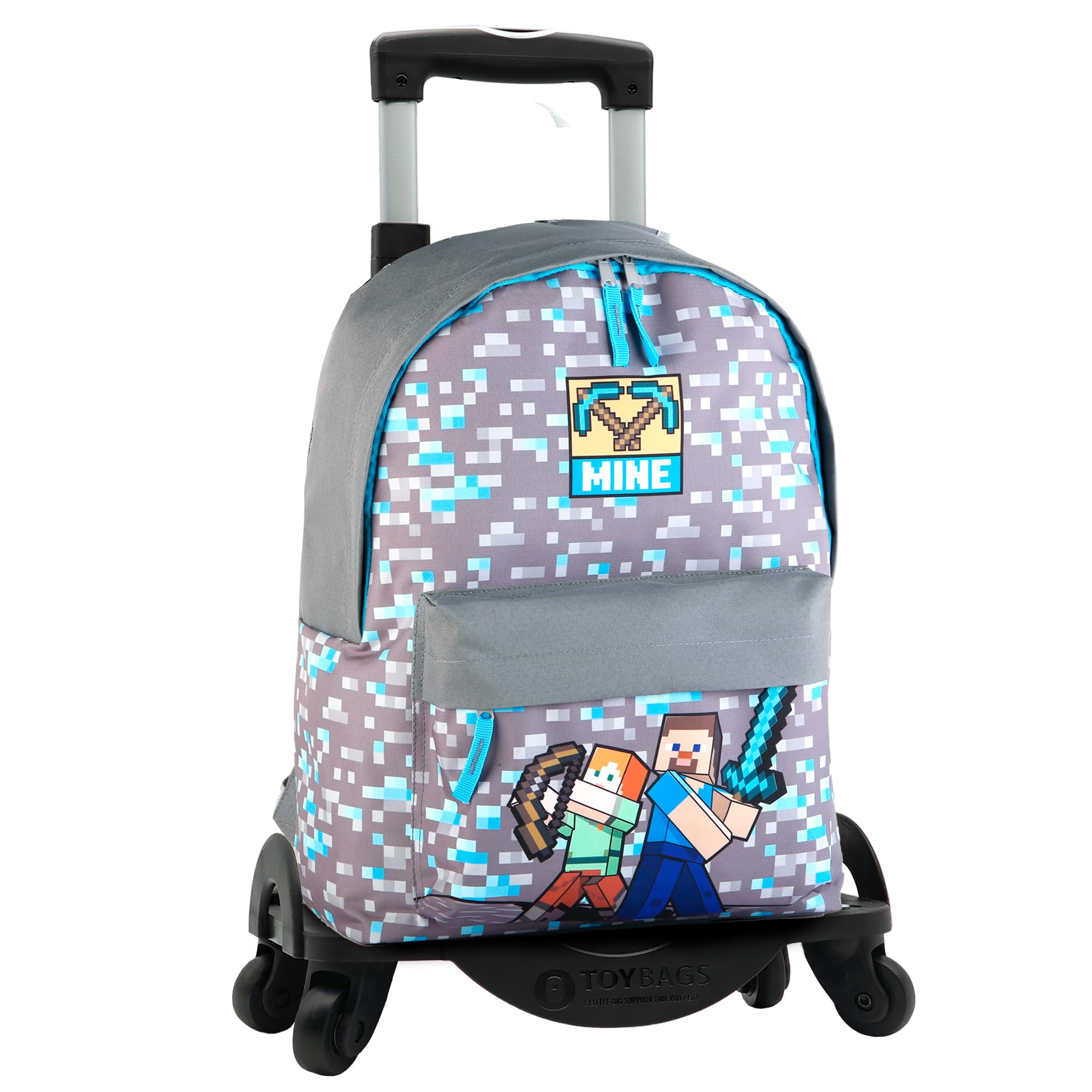 Minecraft Mochila Escolar Warriors + Carro Toybags con 4 Ruedas Giratorias, Unisex niños, Multicolor, Grande