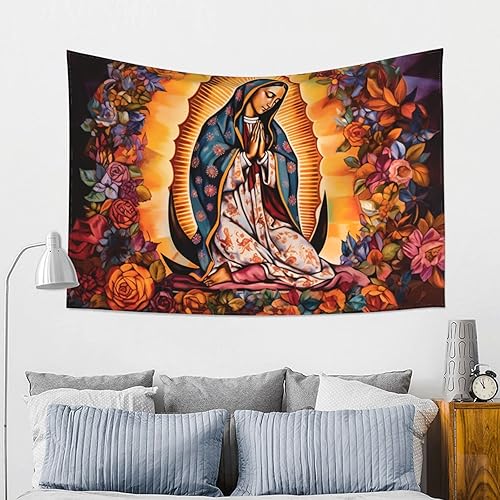 Miniatura 6 de Baxozud Tapiz de Virgen De Guadalupe para decoración del hogar, tapiz psicodélico, tapiz para colgar en la pared