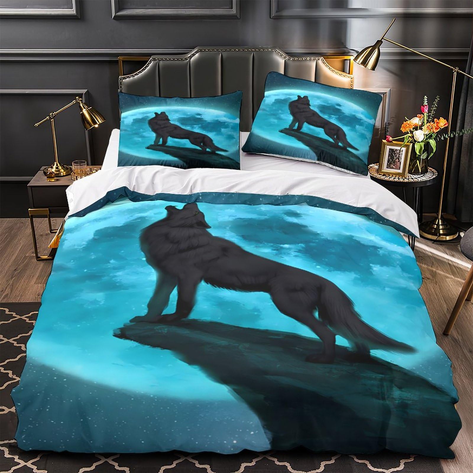 Parure de lit loup housse de couette 200x200 microfibre respirante fille