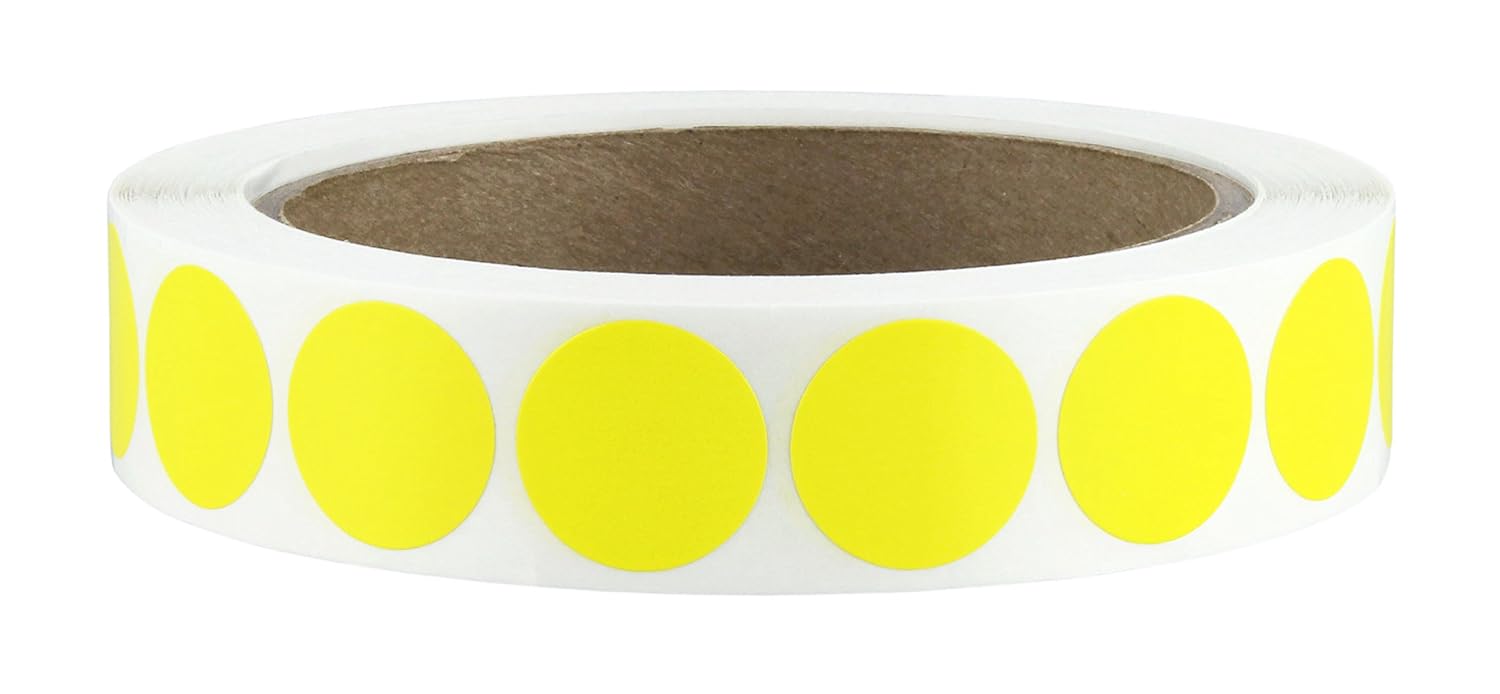 119-0003 Adhesive Dot Label, 3/4" Diameter, For Inventory and Marking, Yellow (Roll of 1000)