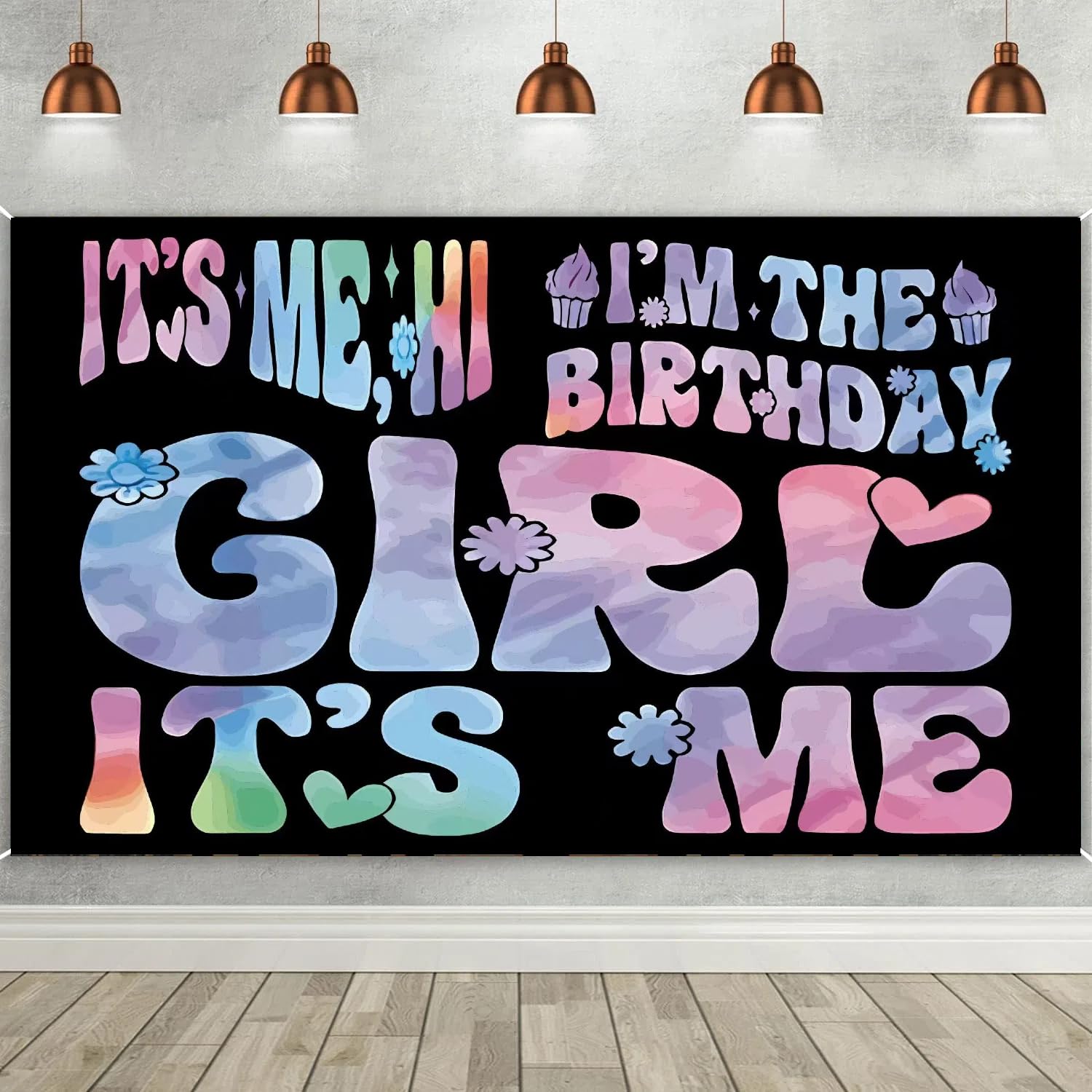 Music Theme 'It's Me Hi I'm The Birthday Girl' Banner - Backdrop for Singer Party Decorations, Girls Party Supplies