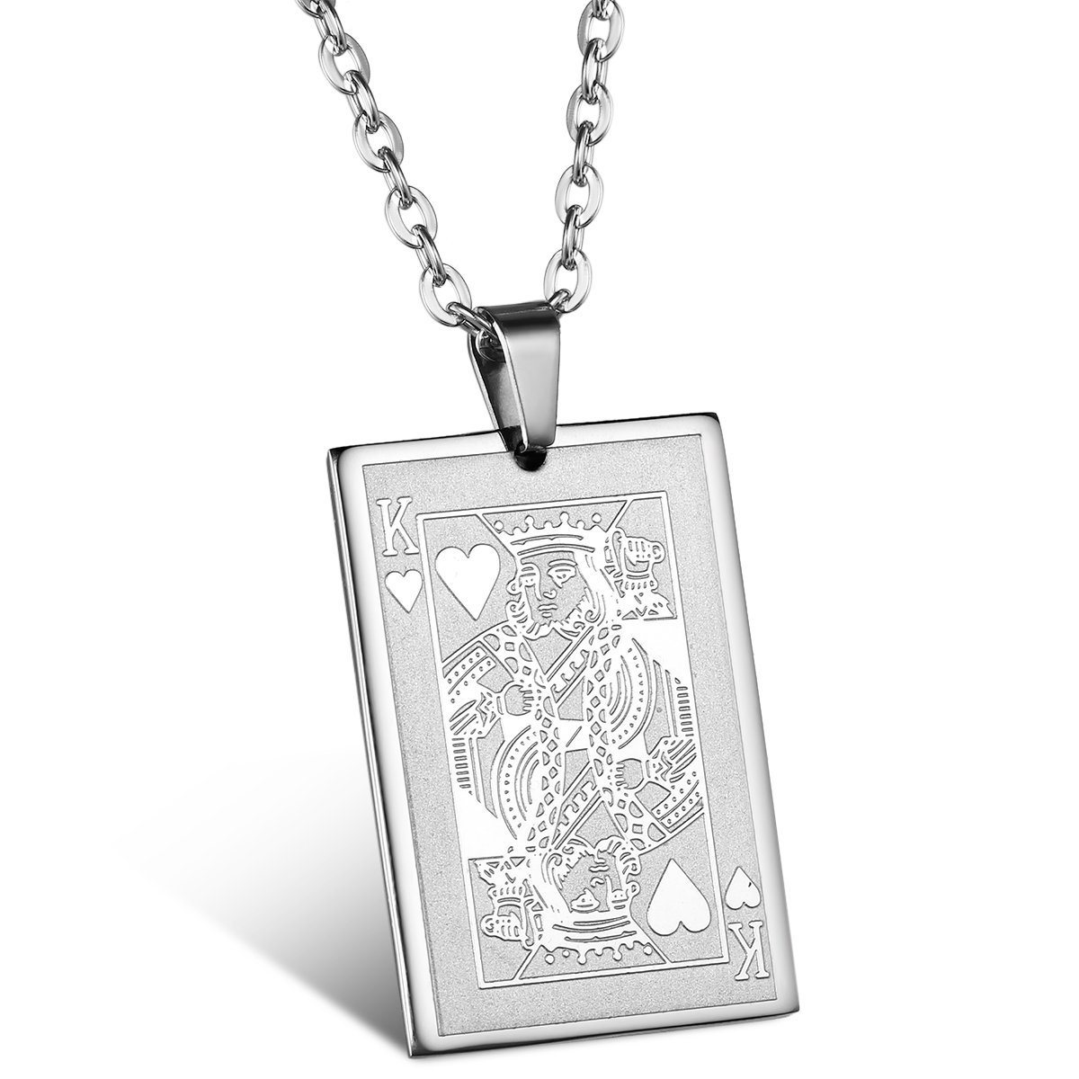 JewelryWe Poker Karte Kette Herren: Punk Halskette Edelstahl Spielkarte Pik Ass Karten-Spiel Anhänger mit 55cm Kette Geschenk für Freund/Ehe-Mann/Männer
