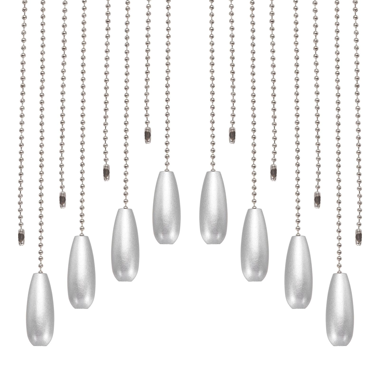 PATIKIL 8 Pcs Ceiling Fan Pull Chain Extender, 13 Inch Wooden Decorative Pendant Extension Chains for Light Lamp Ceiling Fan, Silver