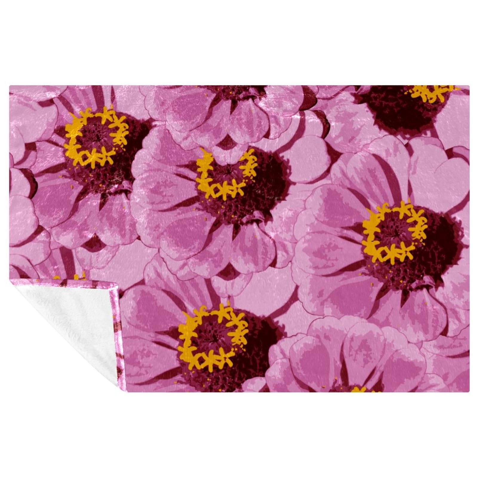 Couverture douce et chaude 150x100 cm motif fleurs roses pour lit et canapé