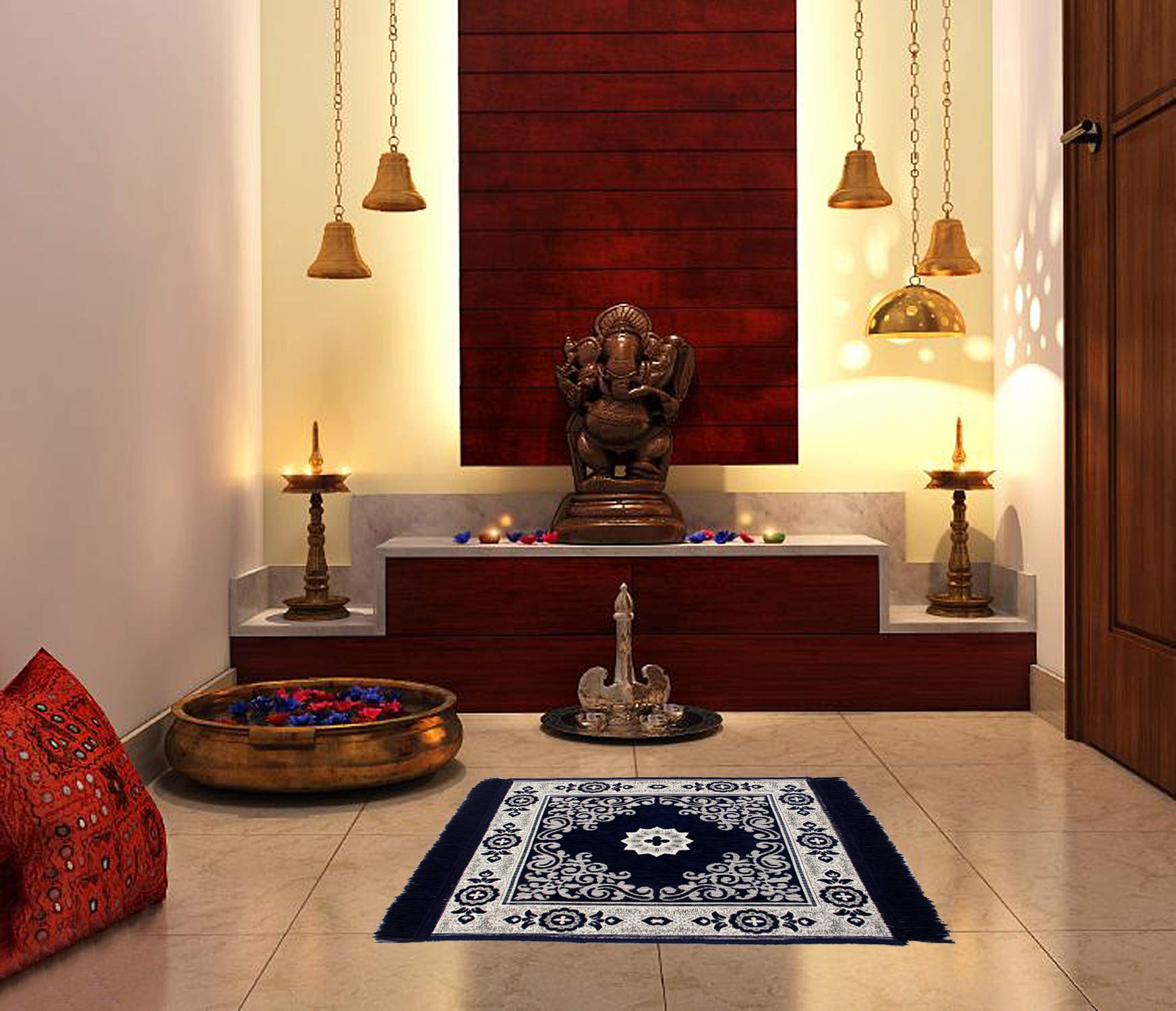 Zesture Bring Home Velvet Touch Pooja mat, aasan, Meditation mat -22 '' x 22" (Blue, 3)