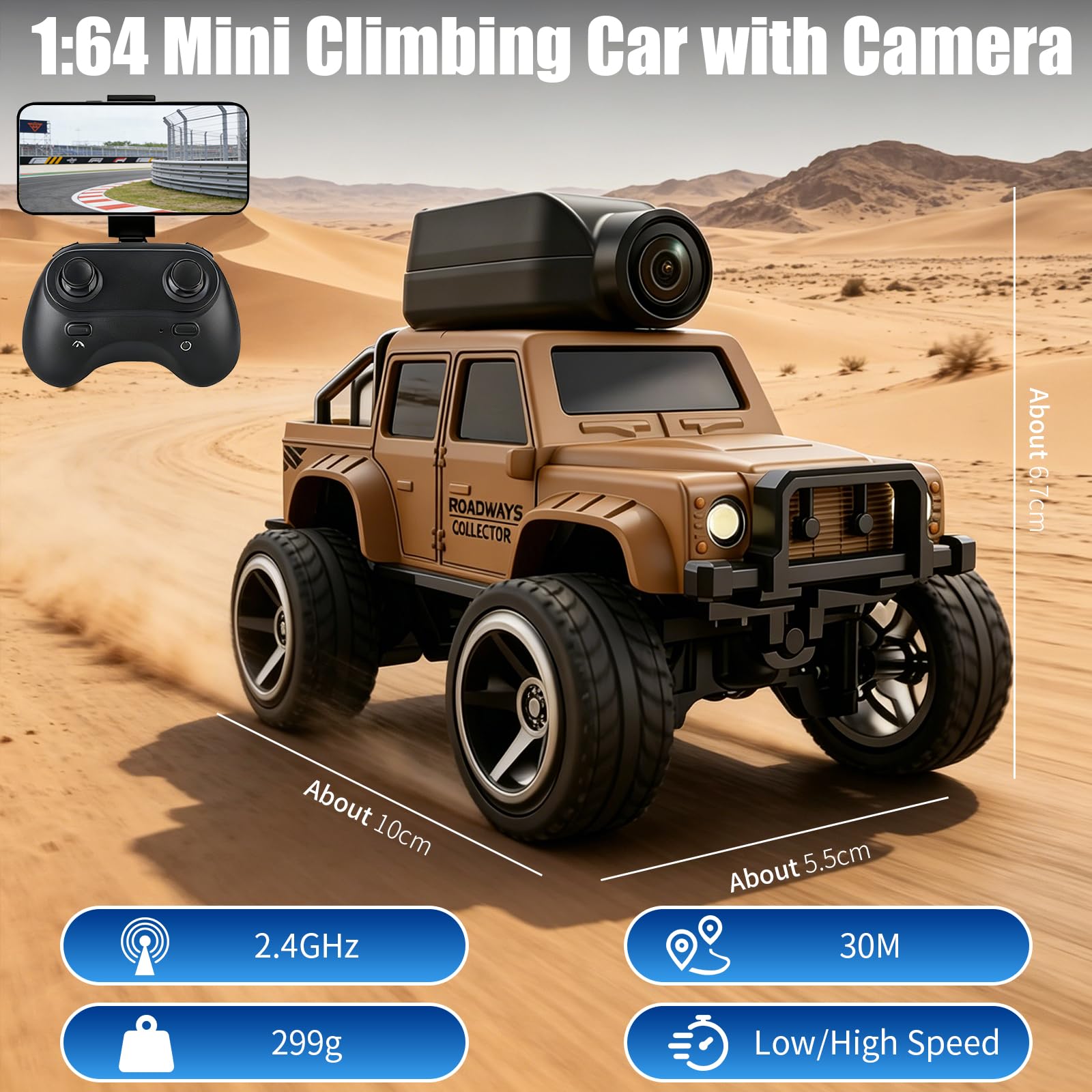 Coche Teledirigido con HD Cámara,2,4 GHz RC Truck, Control de Aplicación | Transmisión WiFi de Fotos, 2 Modos de Velocidad, Cámara Extraíble, Cuerpo de Aleación, para Niños y Adultos