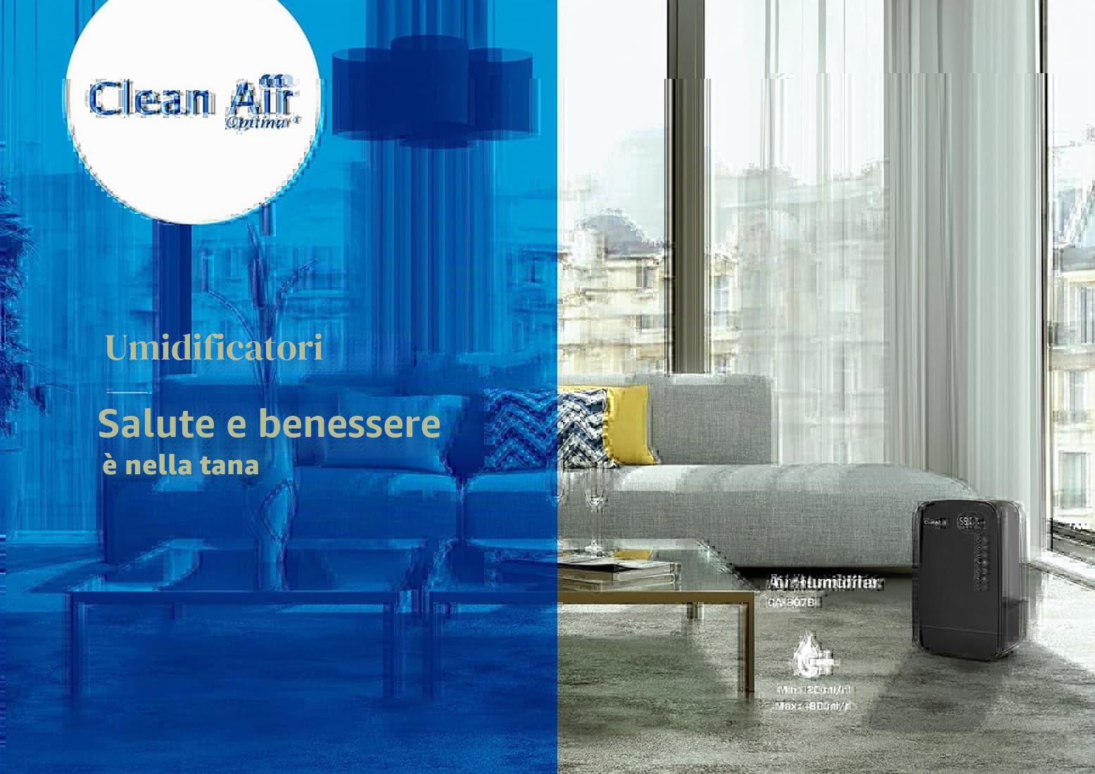 Clean Air Optima - Umidificatore ad ultrasuoni + ionizzatore CA-607B - Adatto per ambienti piccoli e grandi fino a 65 m²/160 m³ - Capacità di umidificazione max. 480 ml/h