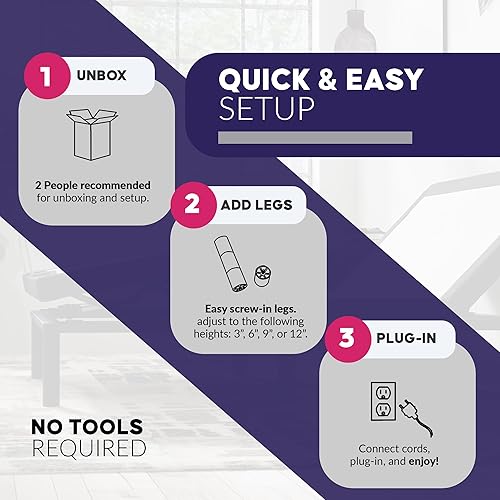 Miniatura 8 de Blissful Nights e3 Base de cama ajustable con cabeza y pie inclinado y control remoto inalámbrico King