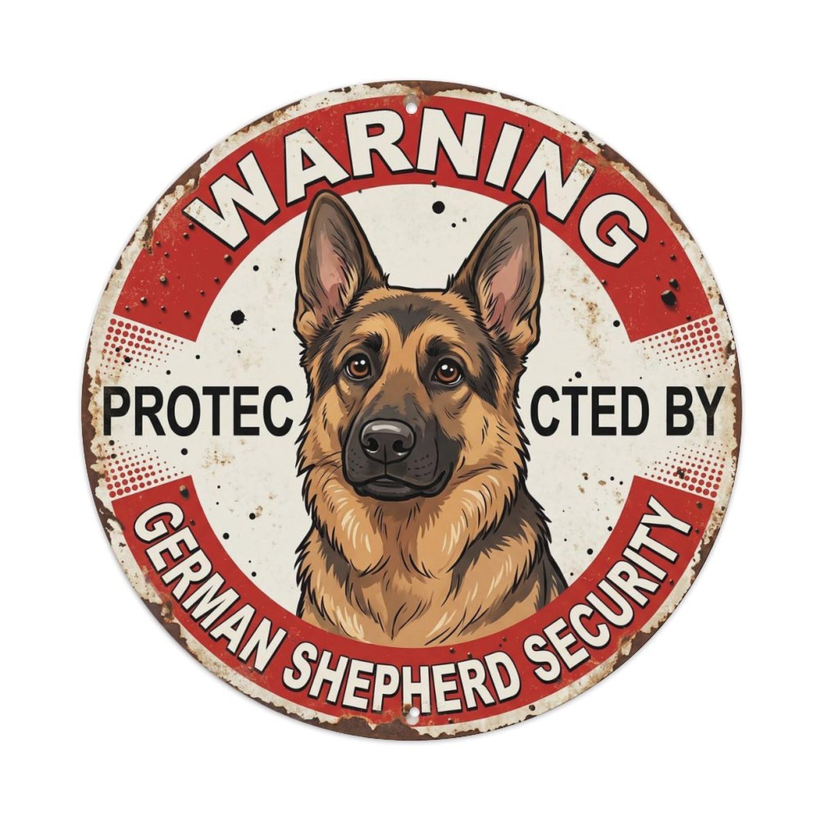 Metal Tin Sign Warning Protected By German Shepherd Dog Security Vintage