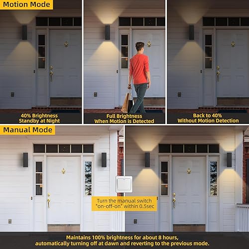 Miniatura 3 de SHlMR - Paquete de 2 luces de porche con sensor de movimiento, lámpara de exterior del atardecer al amanecer, montaje de pared con bombillas