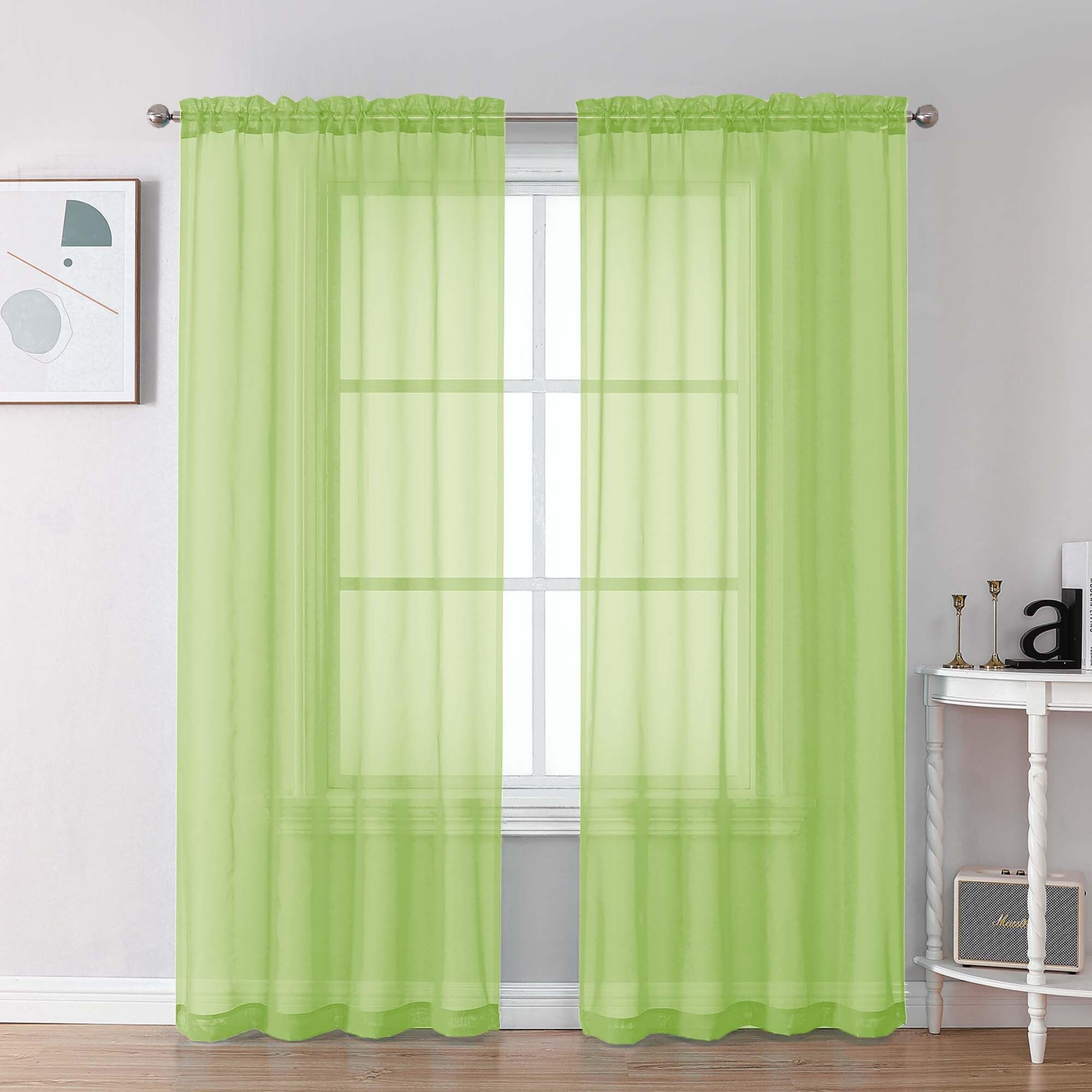 Chyhomenyc Lime Sheer Curtains 72 Inch Length 2 Panels, Light Filtering Soft Airy Rod Pocket Voile Window Curtain Drapes for French Door Bedroom Living Room, Each 42Wx72L