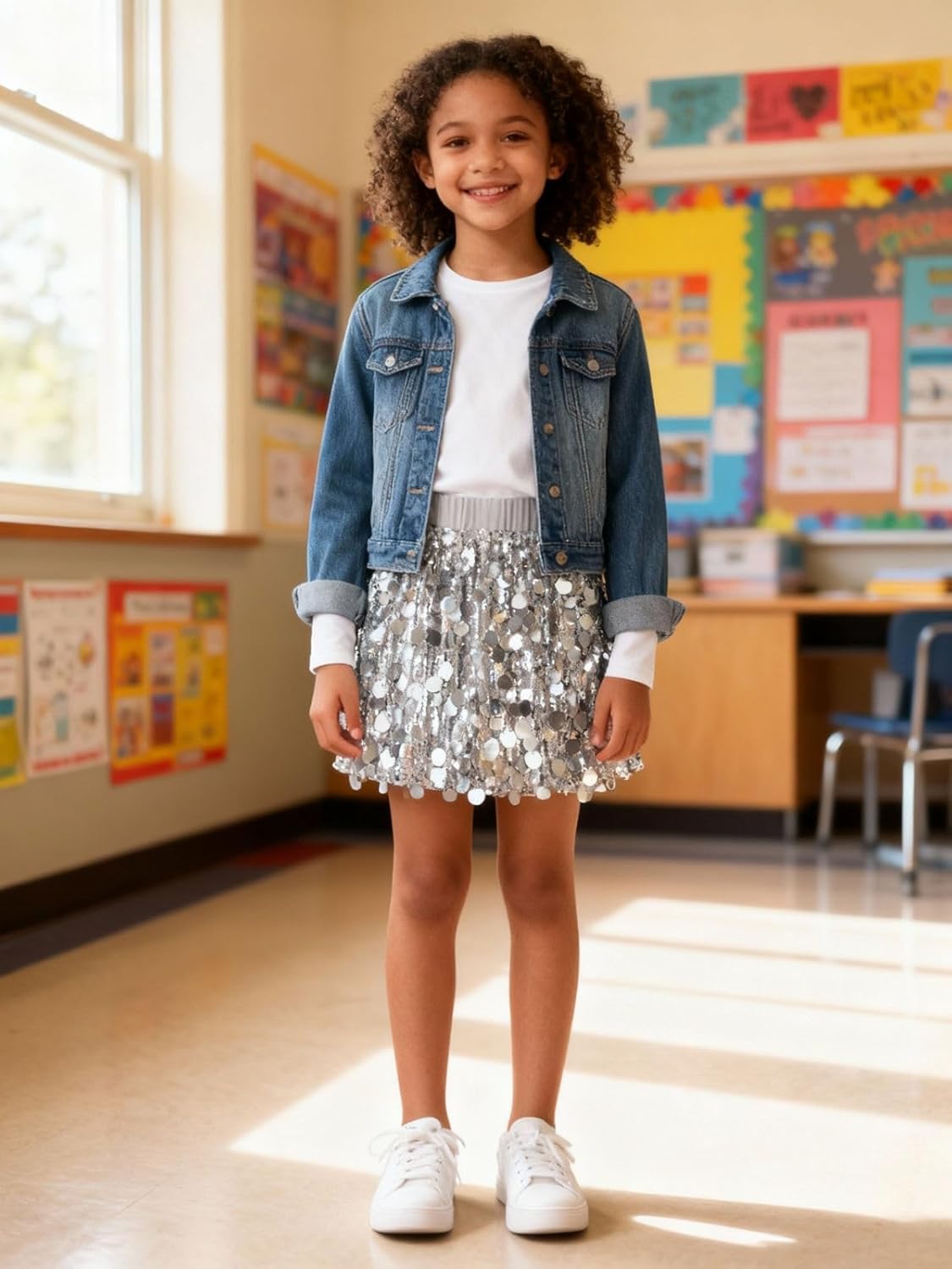Sparkly Sequin Skirt for Girls Toddler & Kids Elastic Waistband Skirts with Lining - Image 3